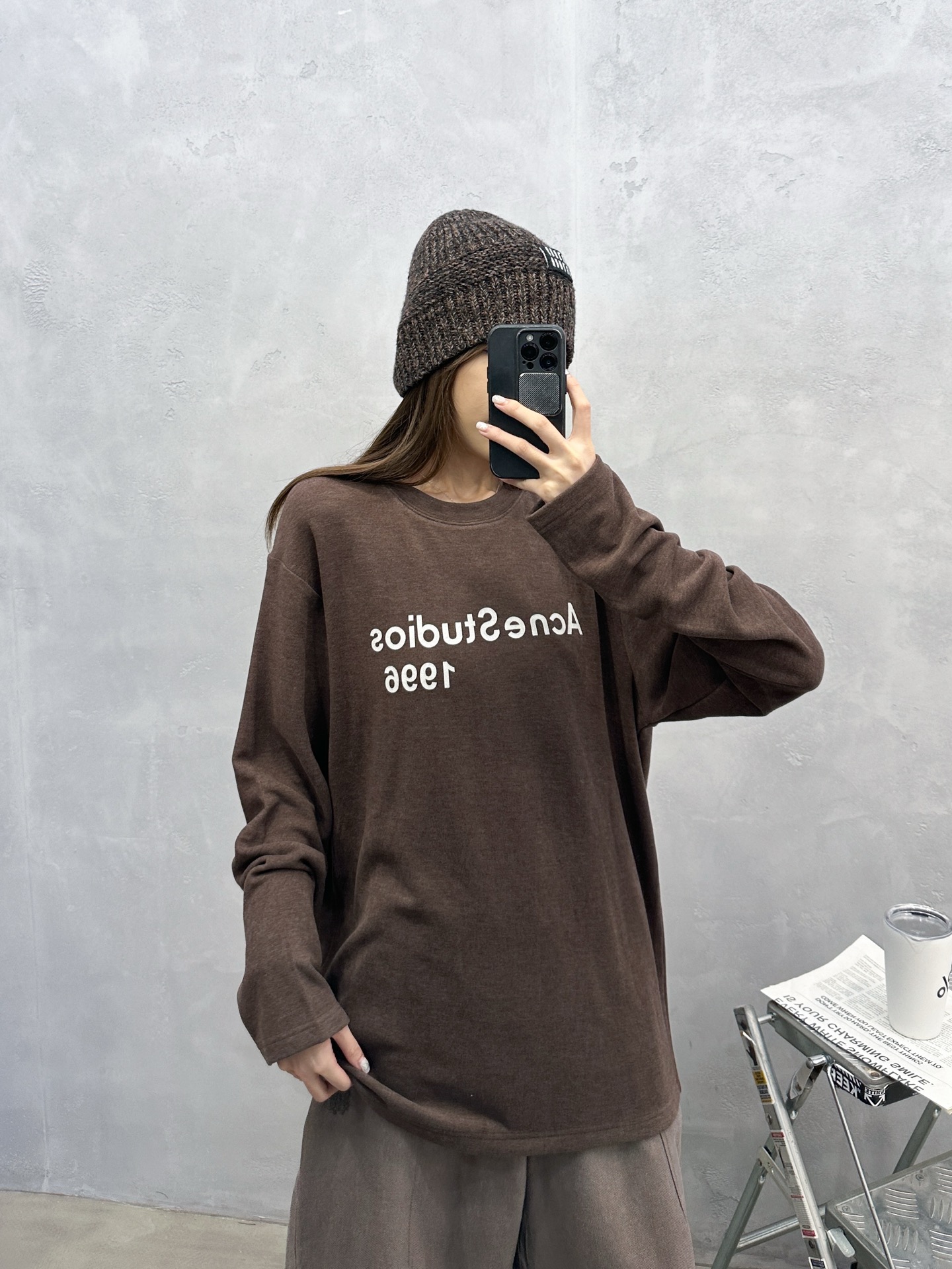 🌾Acne ｜ 新款长袖t，成衣洗水加厚版印花工艺，进口保暖德绒面料，时尚休闲，尺码sml