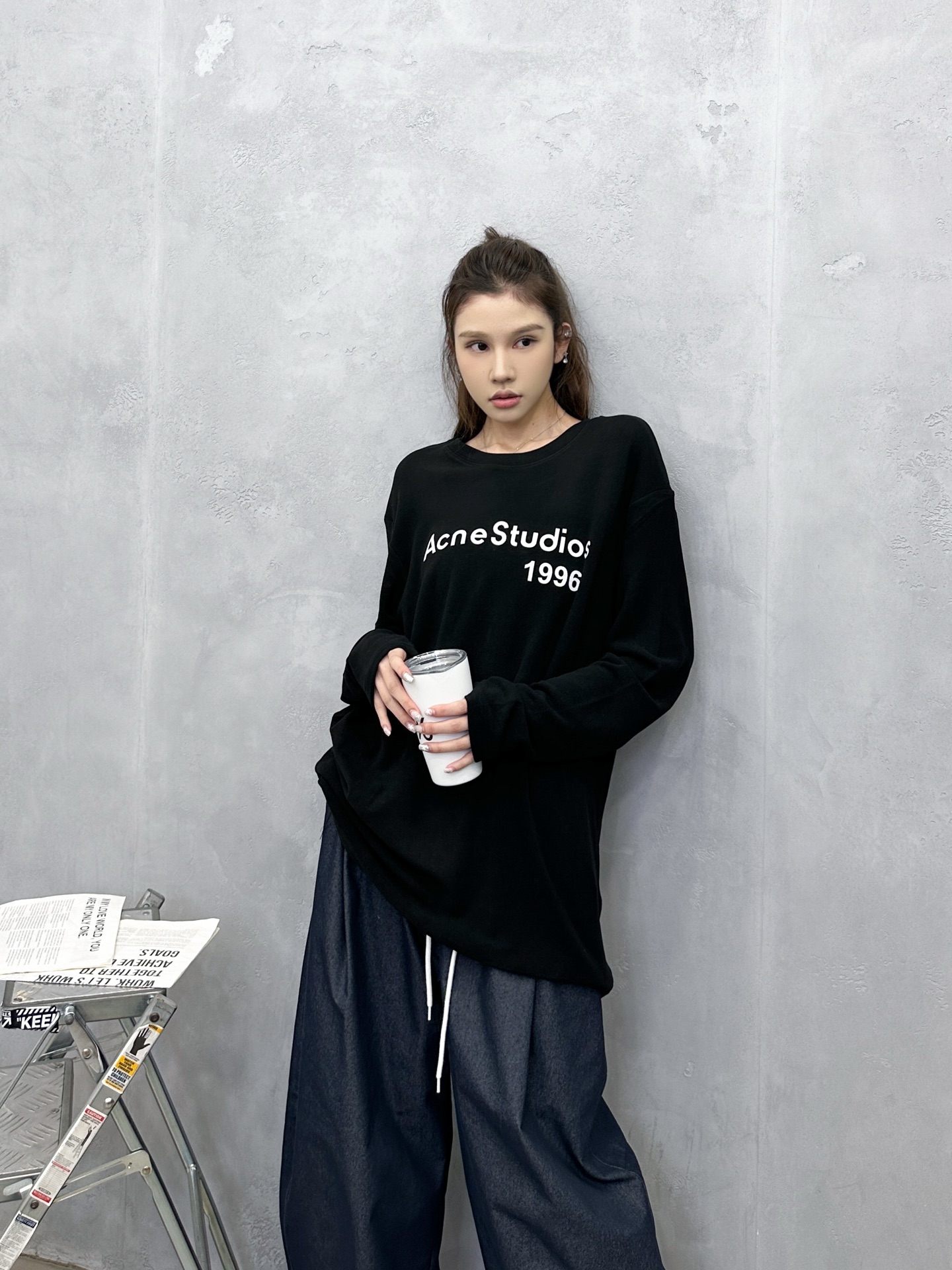 🌾Acne ｜ 新款长袖t，成衣洗水加厚版印花工艺，进口保暖德绒面料，时尚休闲，尺码sml