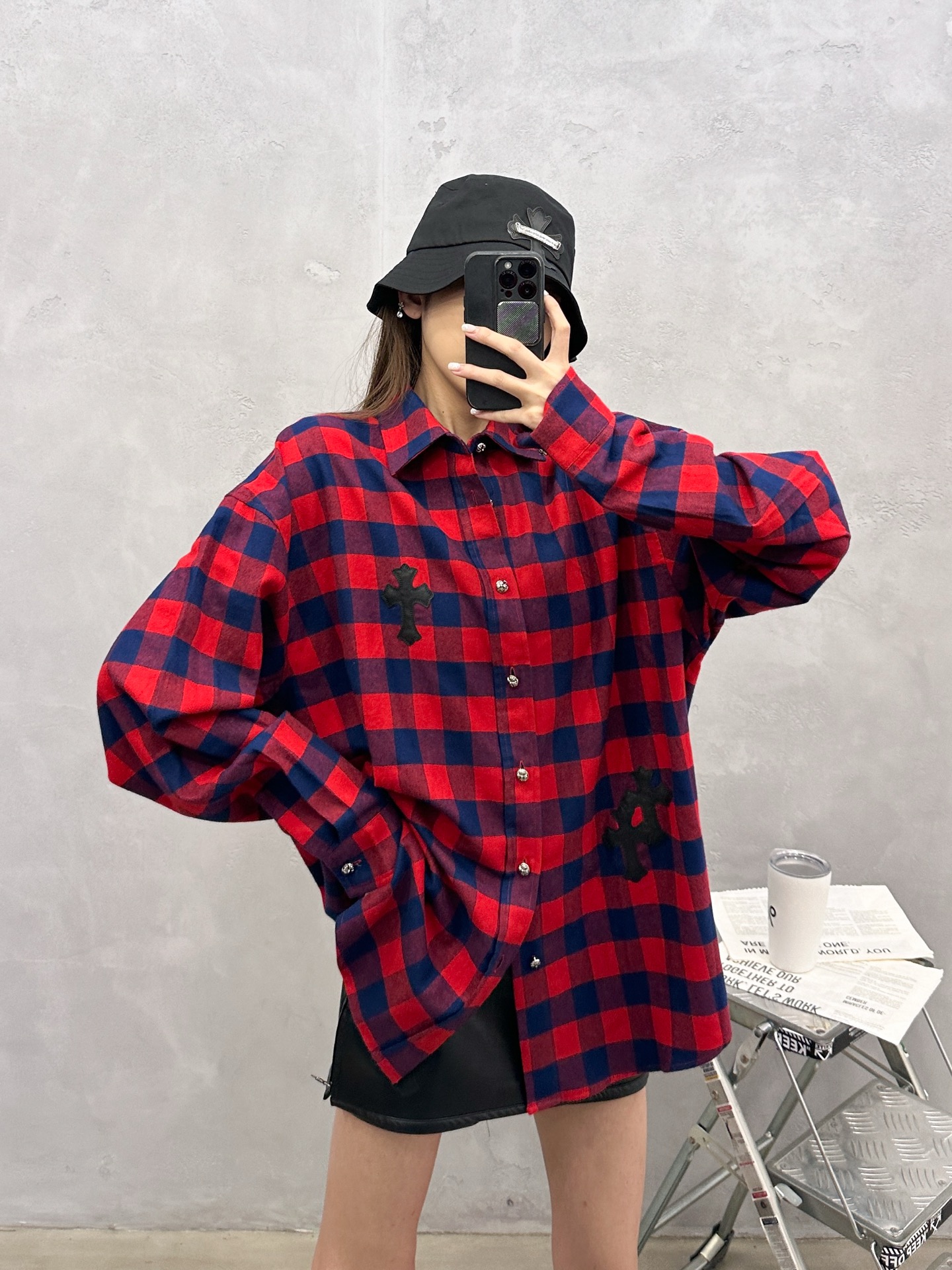 🌾克罗心 ｜ 新款格子衬衣，成衣洗水定型加手工刺绣十字标，日本进口格纹面料，男女同款，尺码sml