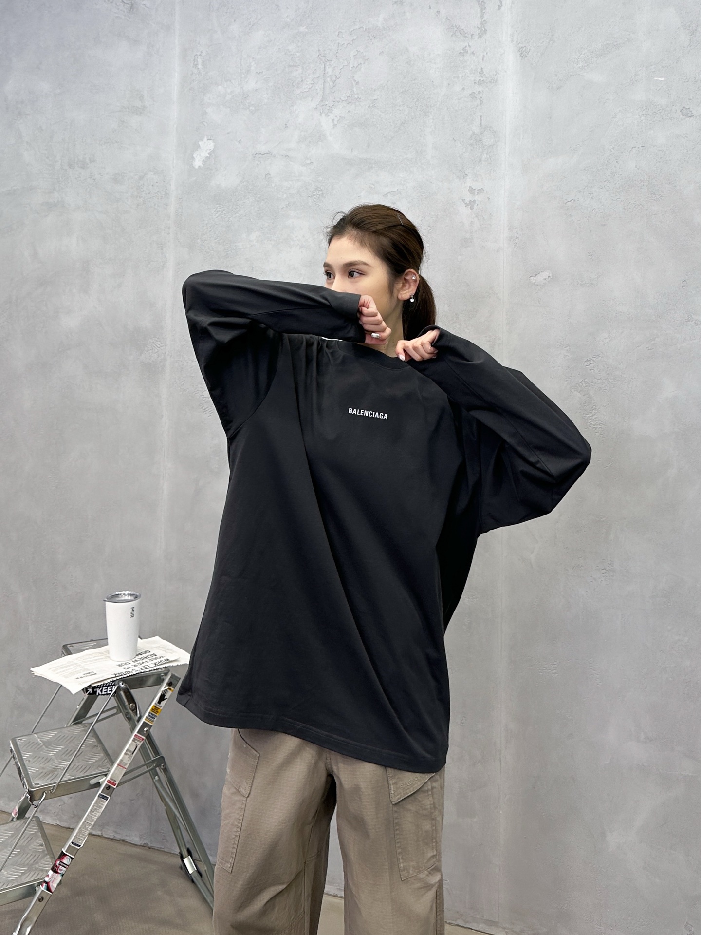 🌾巴黎 ｜ 新款长袖t，成衣洗水加反光印花标，男女同款，尺码sml