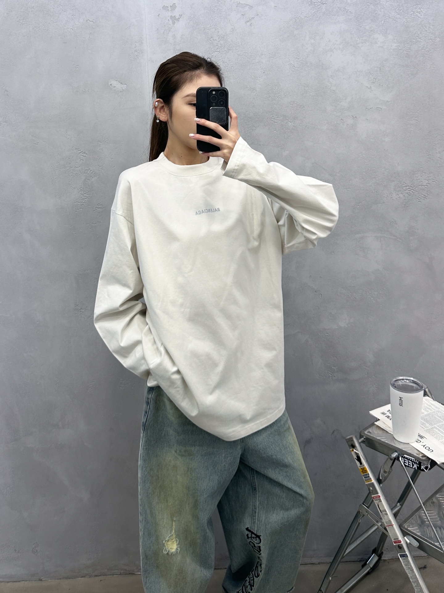 🌾巴黎 ｜ 新款长袖t，成衣洗水加反光印花标，男女同款，尺码sml