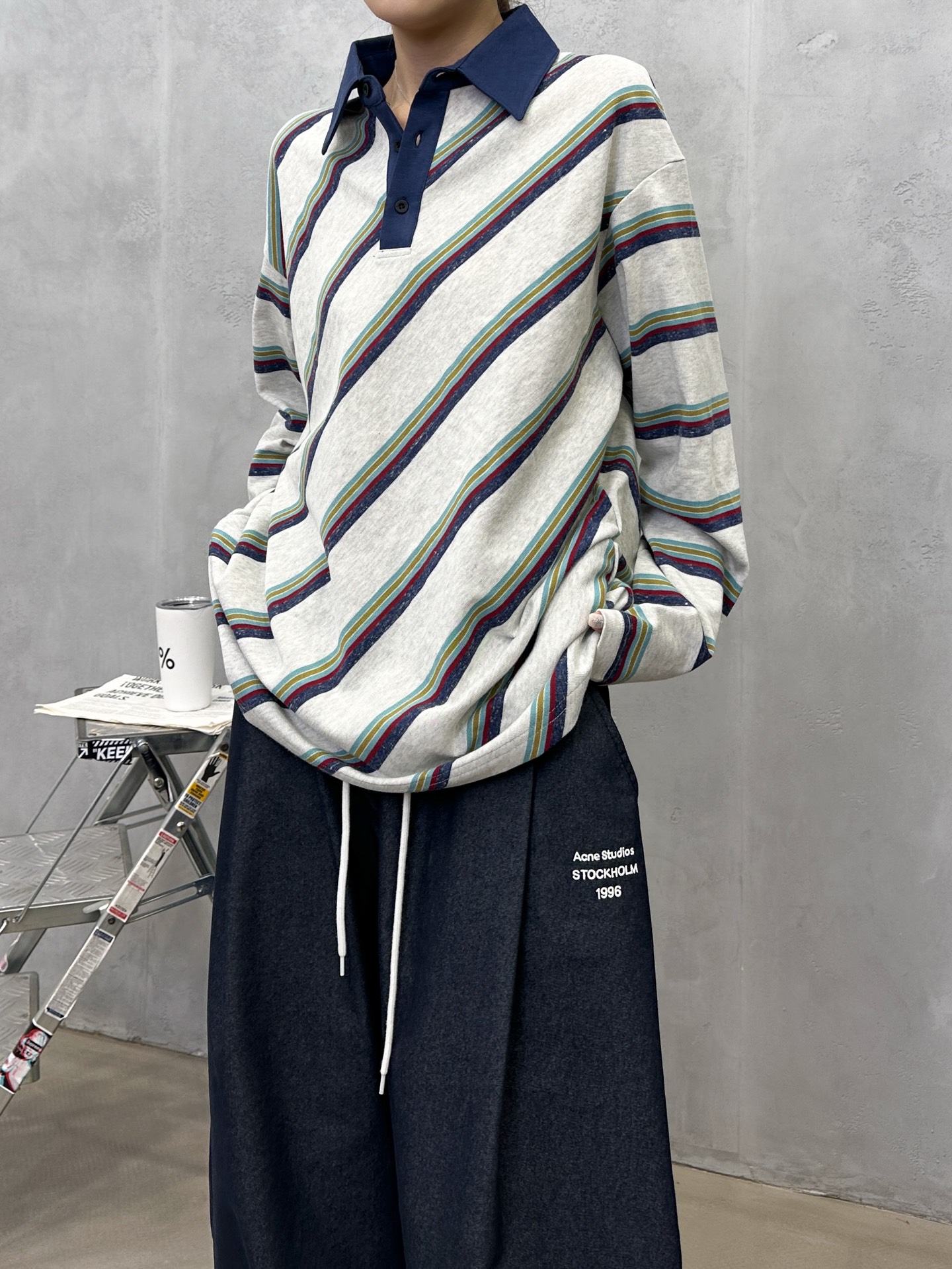 🌾Acne ｜ 新款长袖polo，成衣洗水加软工艺，特殊定织条纹面料，休闲时尚，尺码sml