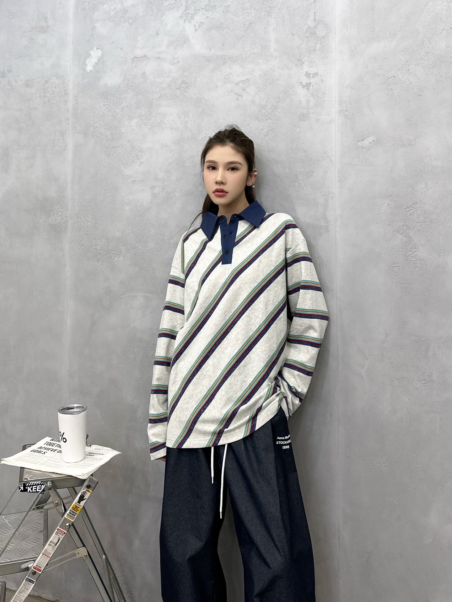 🌾Acne ｜ 新款长袖polo，成衣洗水加软工艺，特殊定织条纹面料，休闲时尚，尺码sml