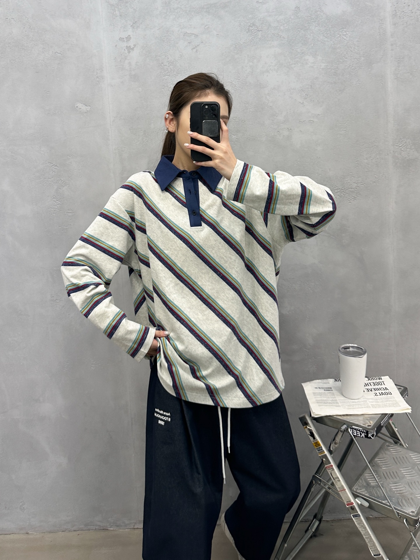 🌾Acne ｜ 新款长袖polo，成衣洗水加软工艺，特殊定织条纹面料，休闲时尚，尺码sml