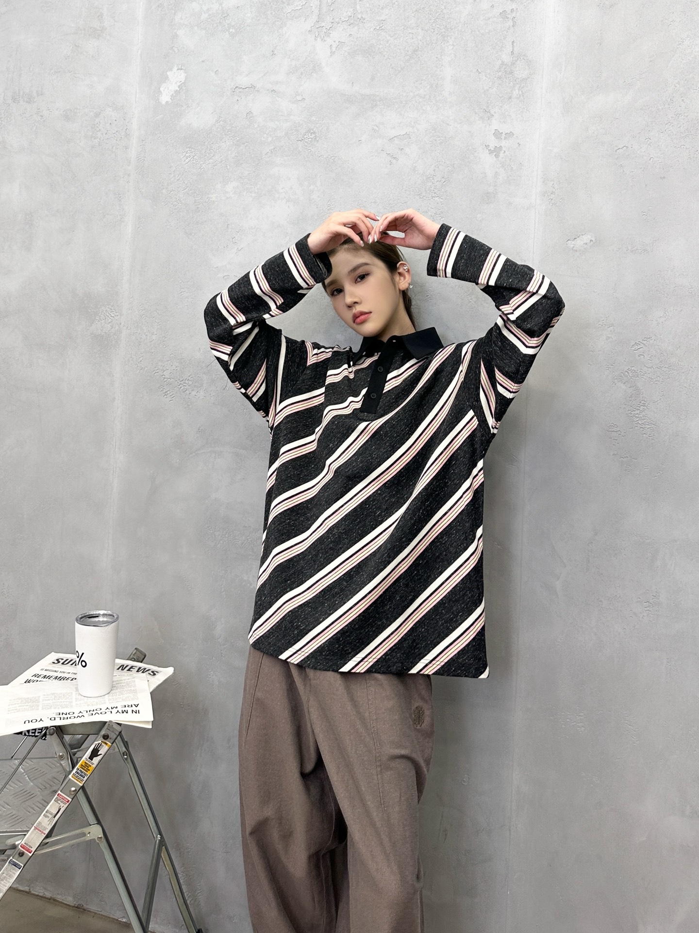 🌾Acne ｜ 新款长袖polo，成衣洗水加软工艺，特殊定织条纹面料，休闲时尚，尺码sml