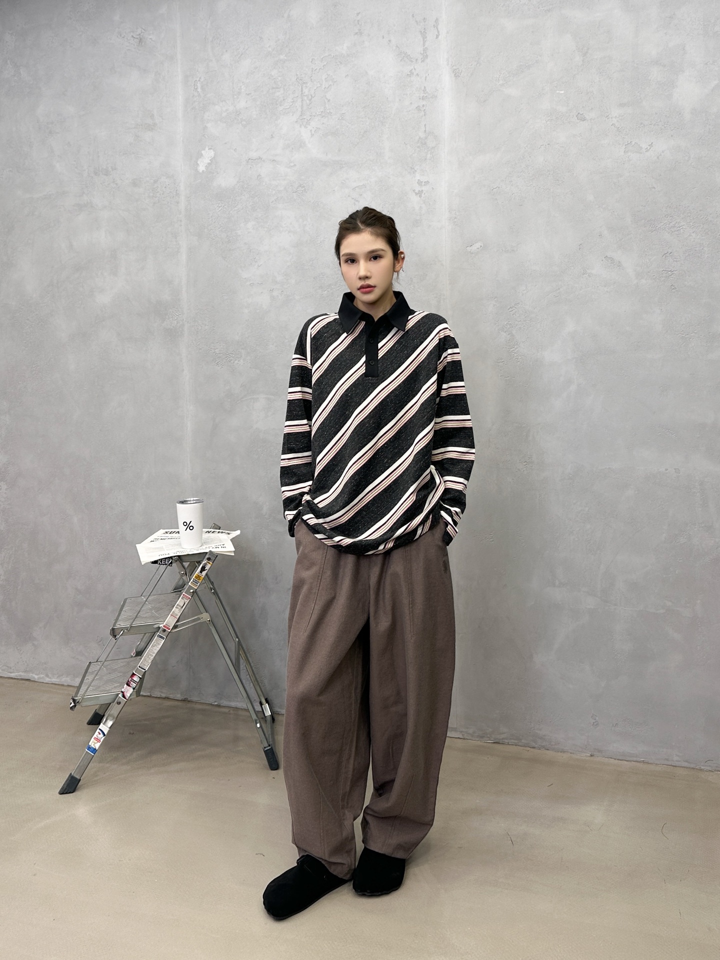 🌾Acne ｜ 新款长袖polo，成衣洗水加软工艺，特殊定织条纹面料，休闲时尚，尺码sml