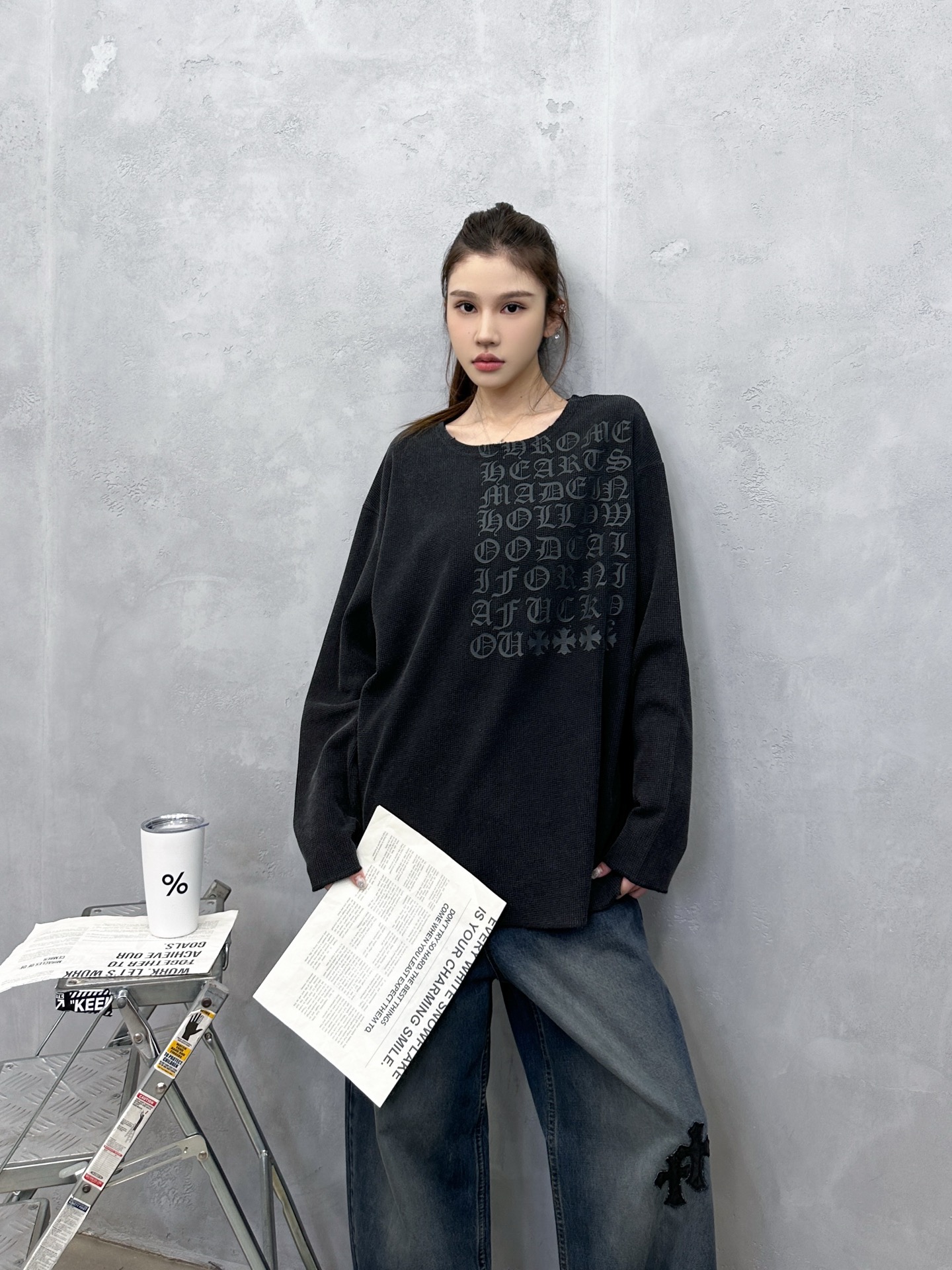 🌾克罗心 ｜ 新款长袖t，成衣洗水炒色吊磨工艺加成衣印花，经典华夫格面料，男女同款，尺码sml