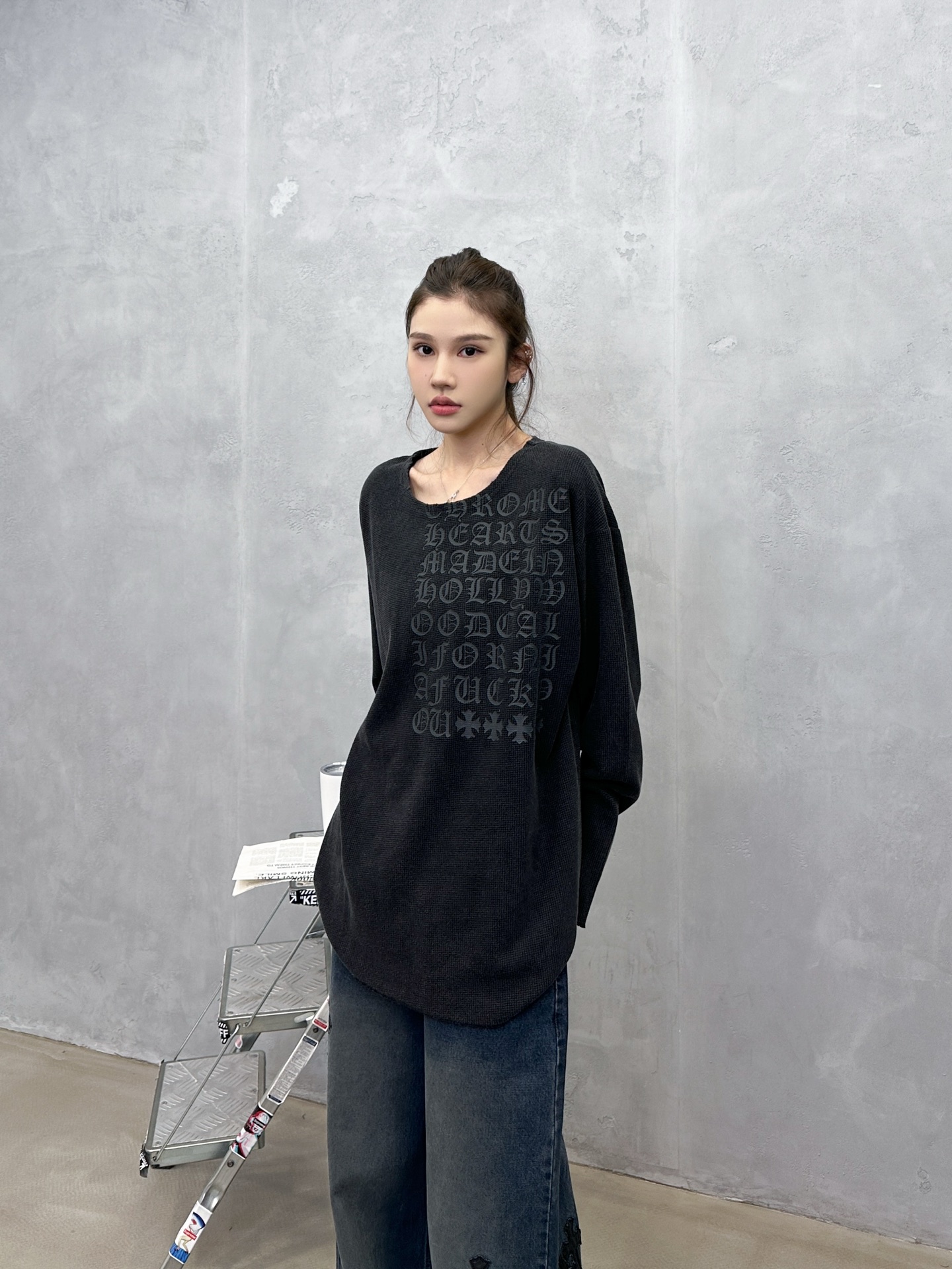 🌾克罗心 ｜ 新款长袖t，成衣洗水炒色吊磨工艺加成衣印花，经典华夫格面料，男女同款，尺码sml