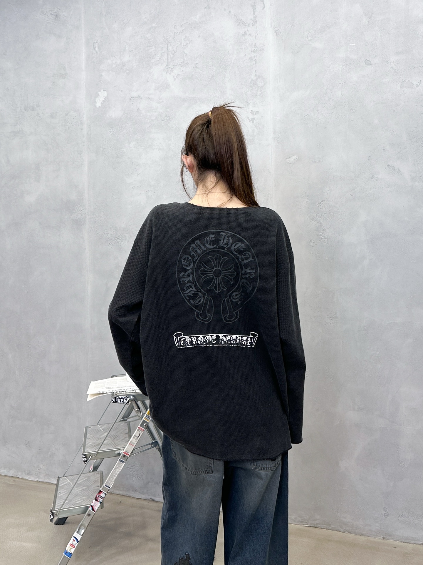 🌾克罗心 ｜ 新款长袖t，成衣洗水炒色吊磨工艺加成衣印花，经典华夫格面料，男女同款，尺码sml