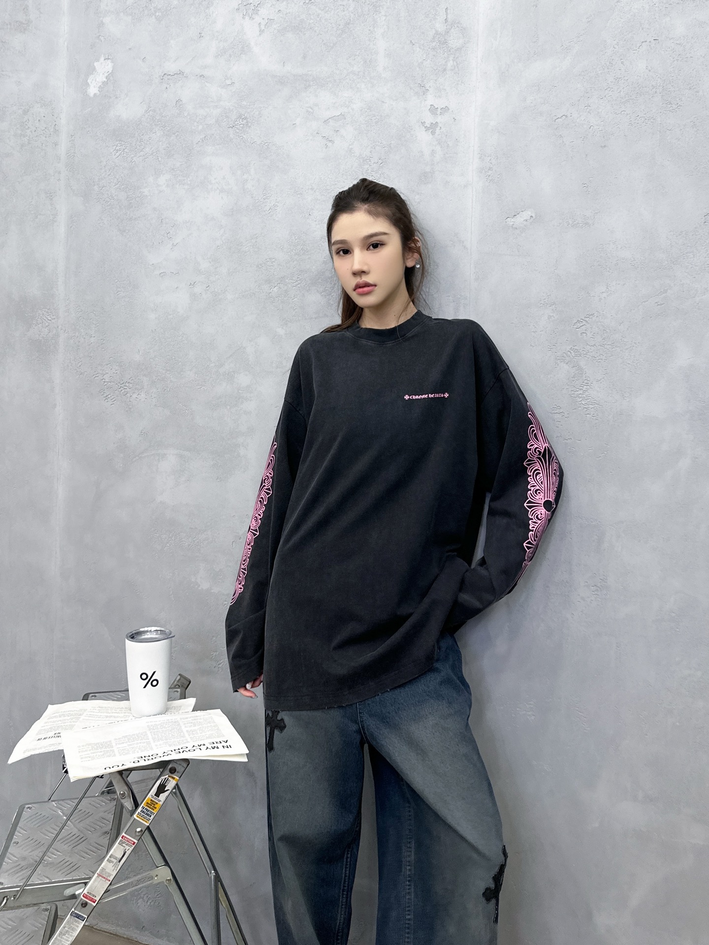 🌾克罗心 ｜ 新款长袖t，成衣洗水炒色吊磨工艺加5处印花，男女同款，尺码sml