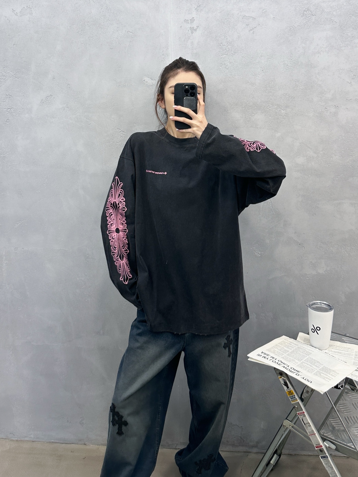 🌾克罗心 ｜ 新款长袖t，成衣洗水炒色吊磨工艺加5处印花，男女同款，尺码sml