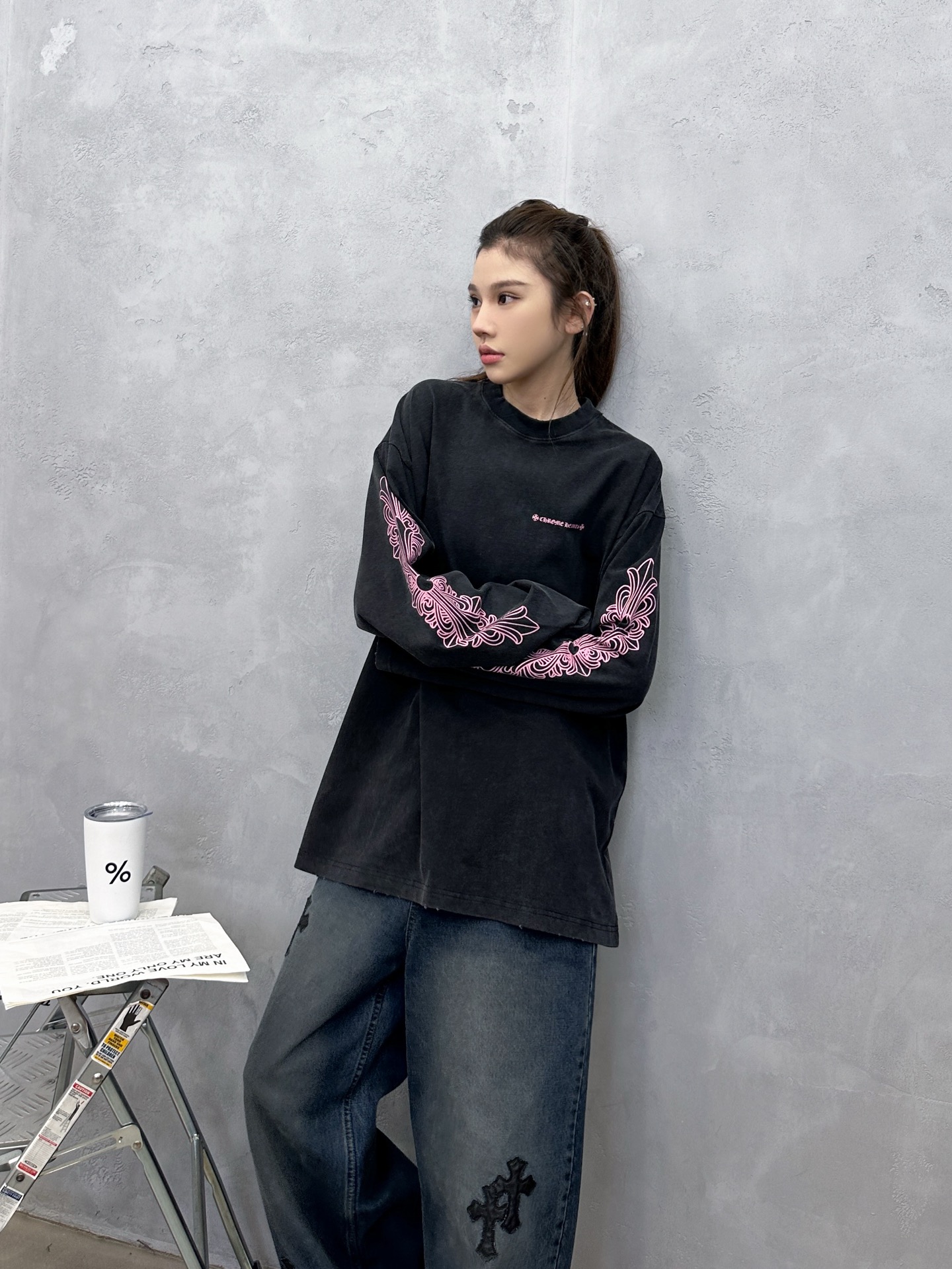 🌾克罗心 ｜ 新款长袖t，成衣洗水炒色吊磨工艺加5处印花，男女同款，尺码sml