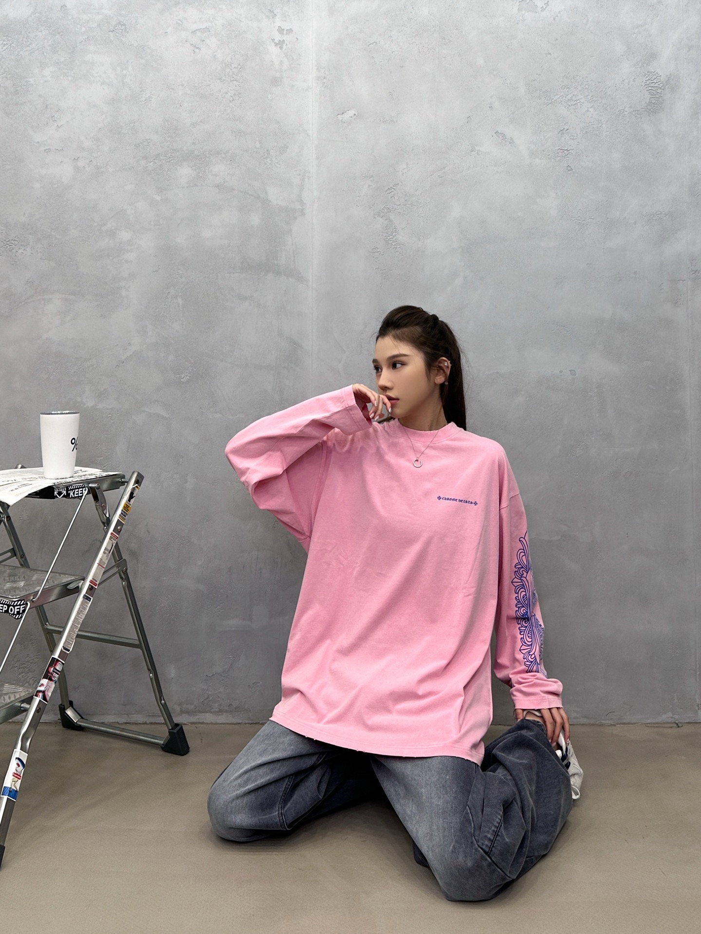 克罗心 ｜ 新款长袖t，成衣洗水炒色吊磨工艺加5处印花，男女同款，尺码sml