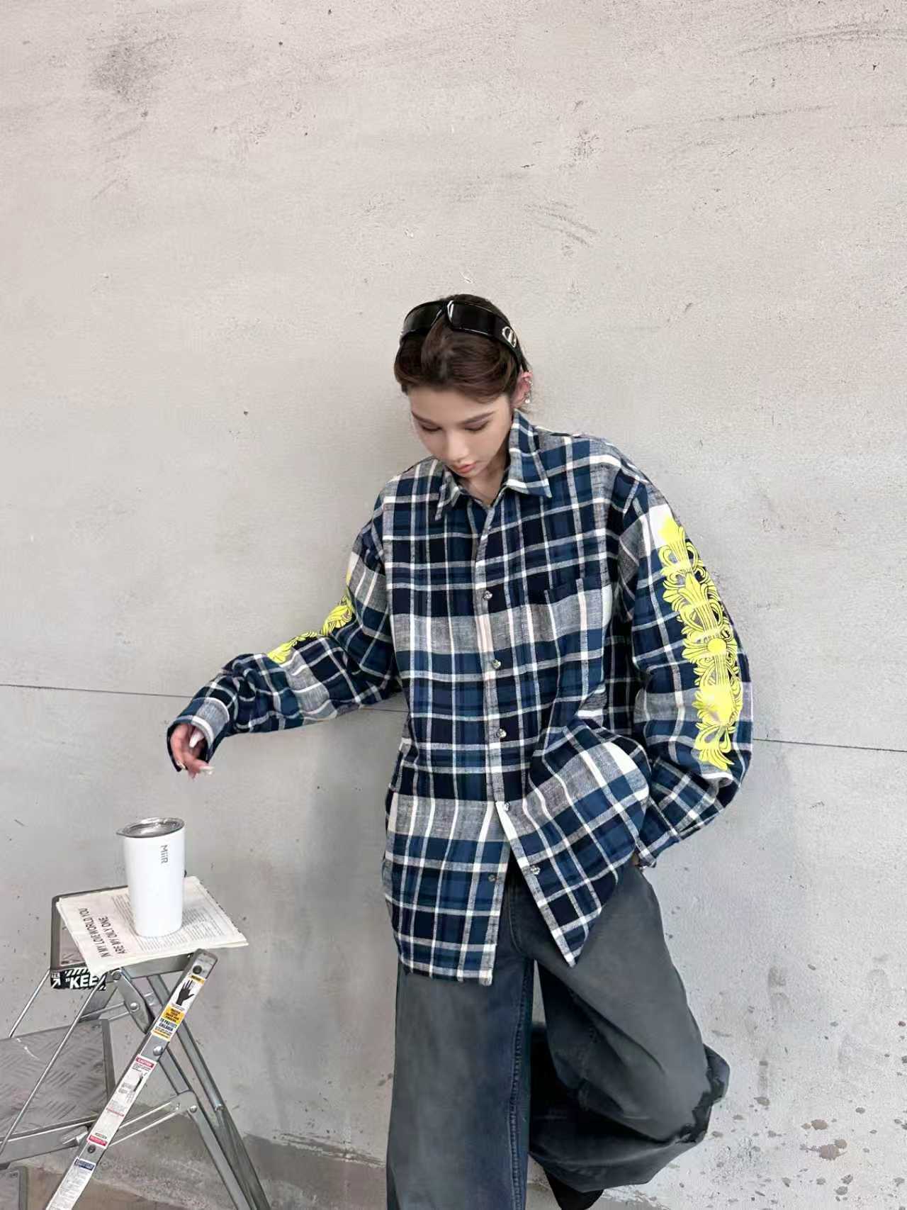 🌾克罗心 ｜ 新款棉衬衣，成衣洗水印花工艺，休闲时尚全棉格子面料，男女同款，尺码sml