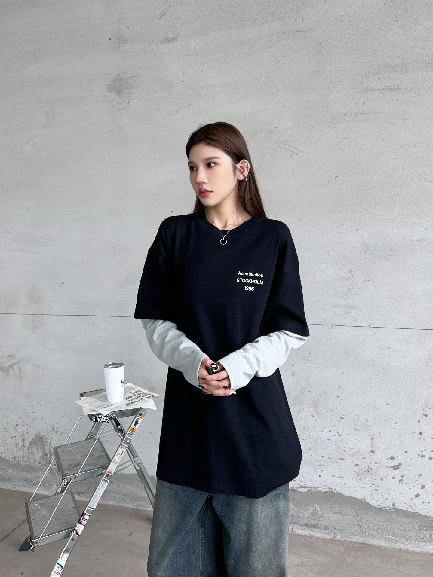 🌾Acne ｜ 新款长袖t，成衣洗水加经典刺绣标，进口特殊高密毛巾布面料，假两件款式，休闲时尚男女同款，