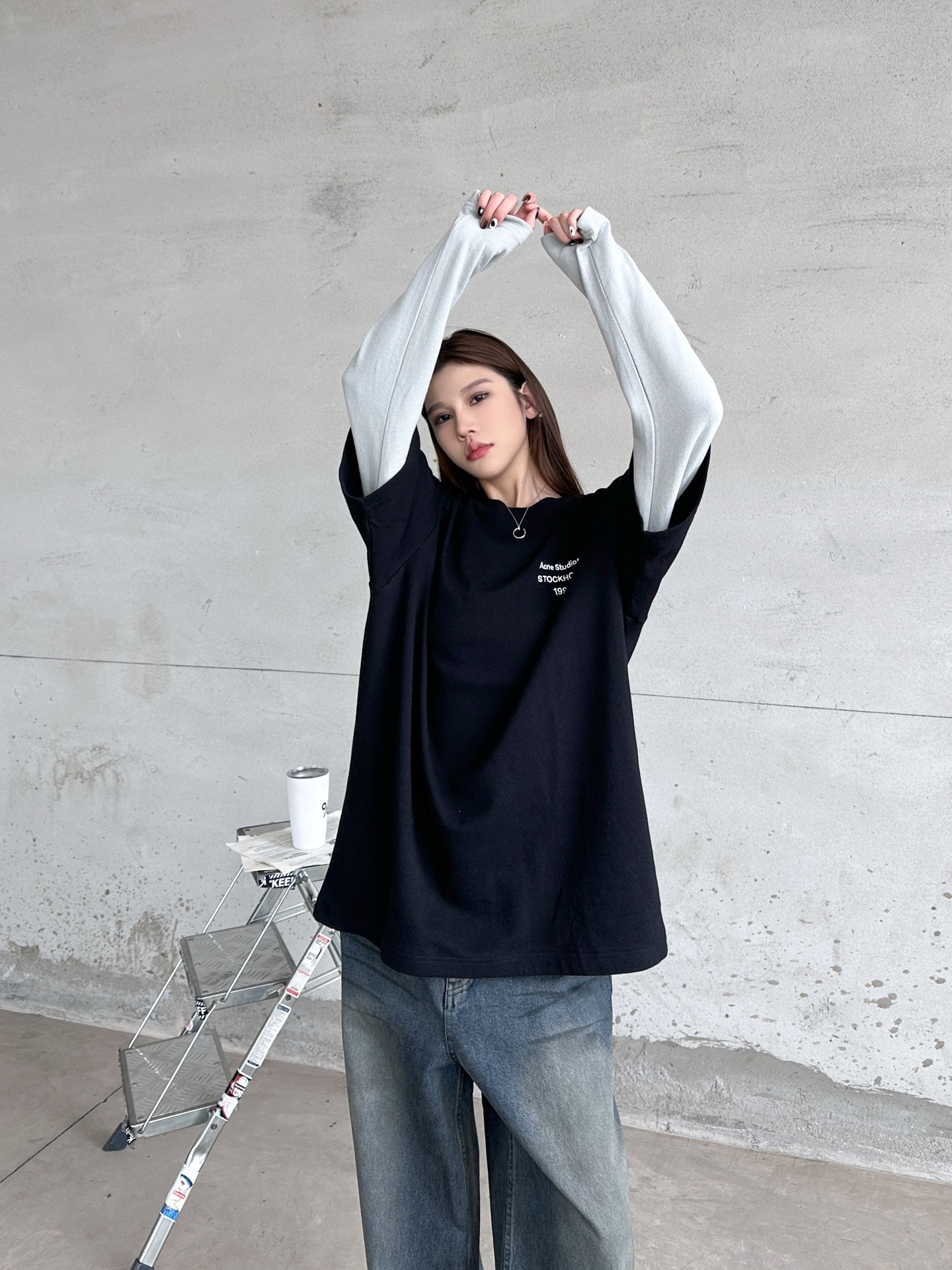 🌾Acne ｜ 新款长袖t，成衣洗水加经典刺绣标，进口特殊高密毛巾布面料，假两件款式，休闲时尚男女同款，