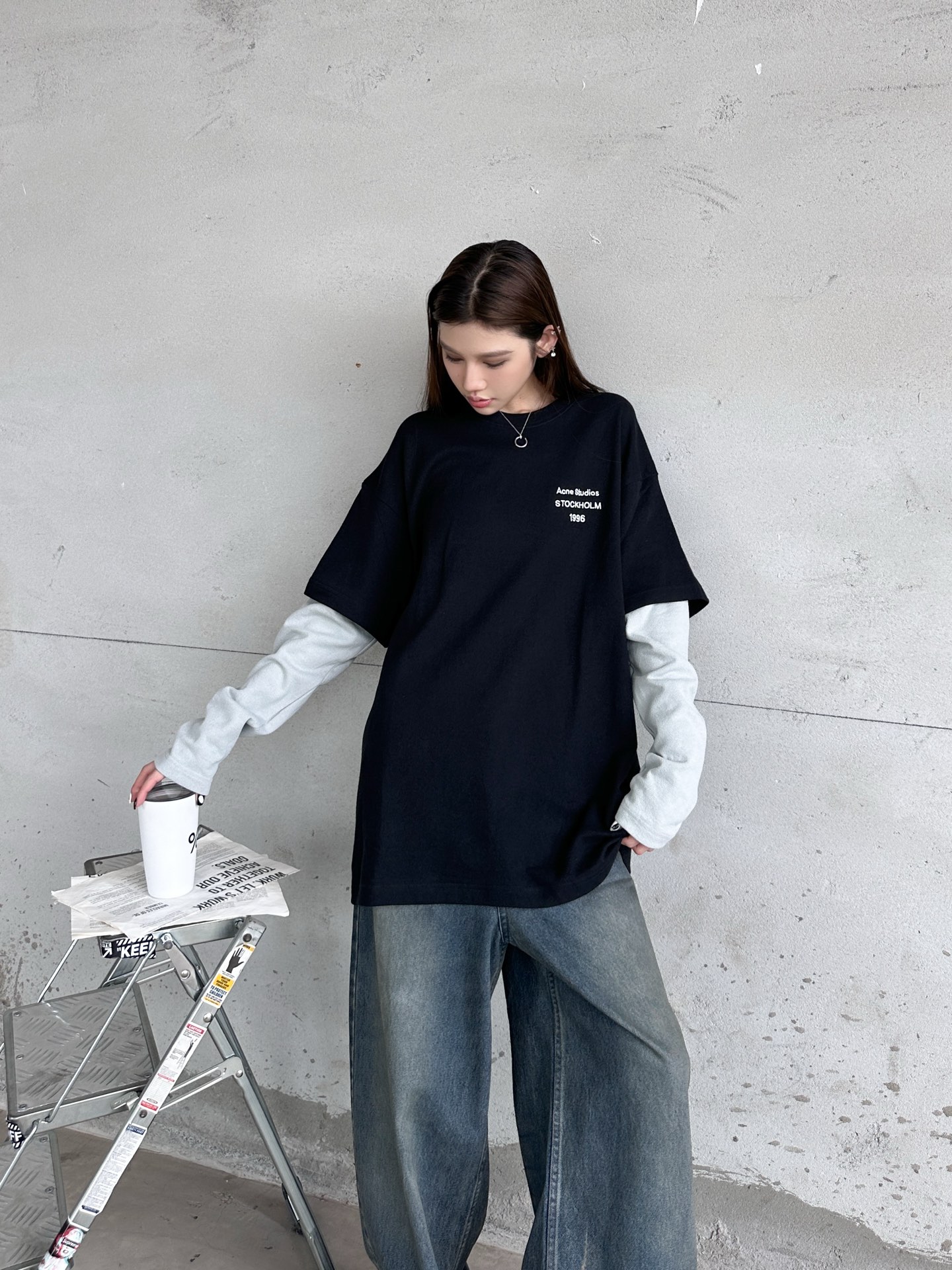 🌾Acne ｜ 新款长袖t，成衣洗水加经典刺绣标，进口特殊高密毛巾布面料，假两件款式，休闲时尚男女同款，