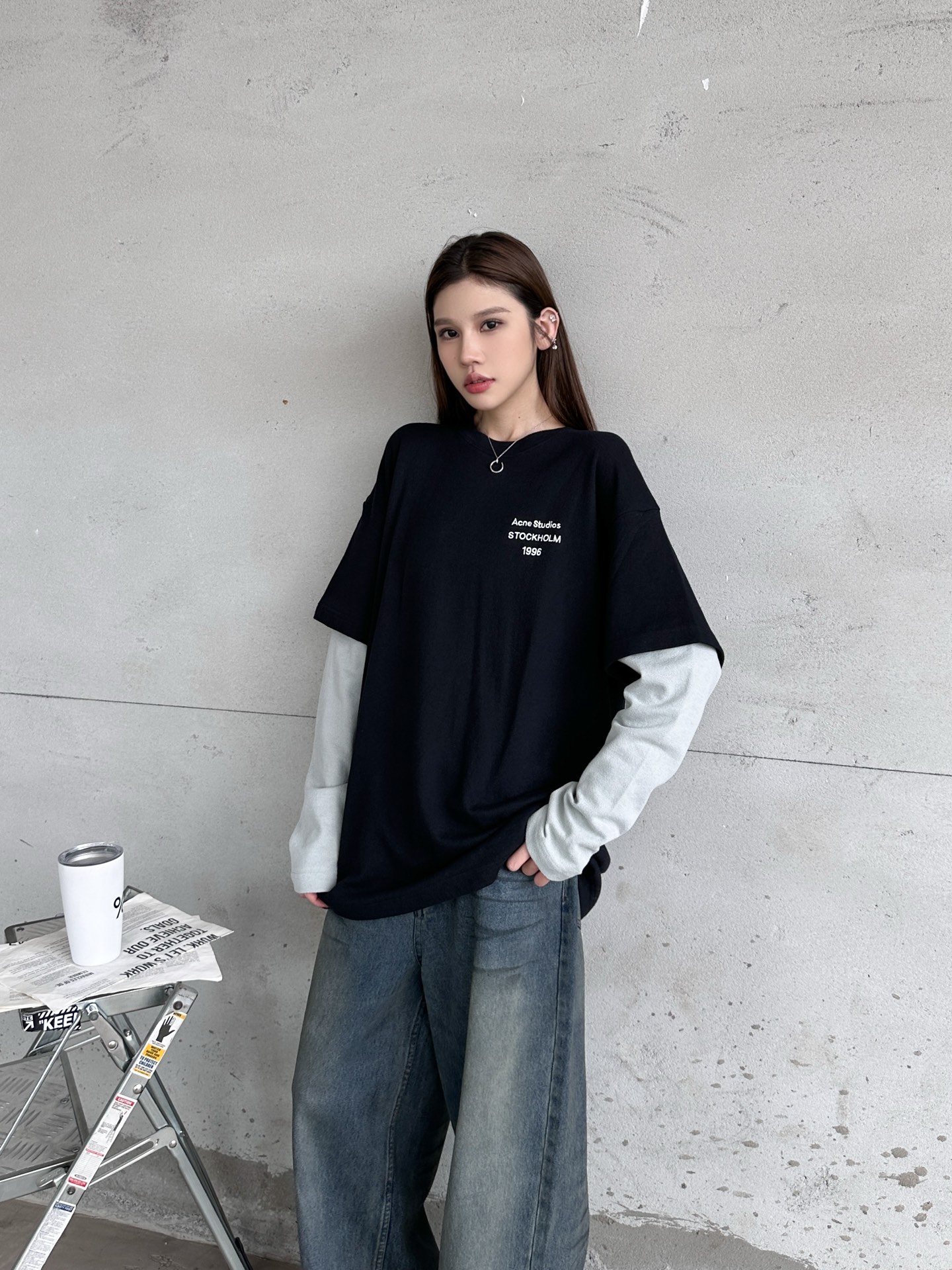 🌾Acne ｜ 新款长袖t，成衣洗水加经典刺绣标，进口特殊高密毛巾布面料，假两件款式，休闲时尚男女同款，