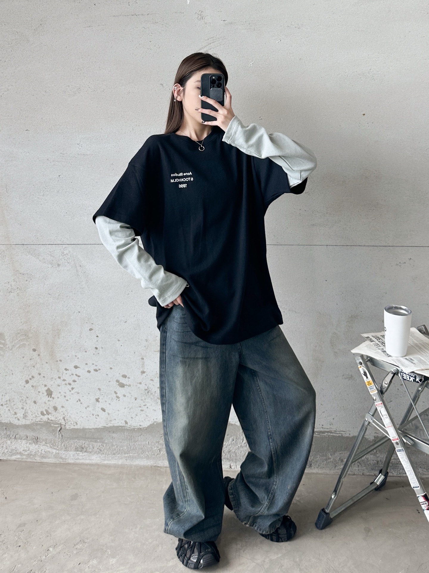 🌾Acne ｜ 新款长袖t，成衣洗水加经典刺绣标，进口特殊高密毛巾布面料，假两件款式，休闲时尚男女同款，