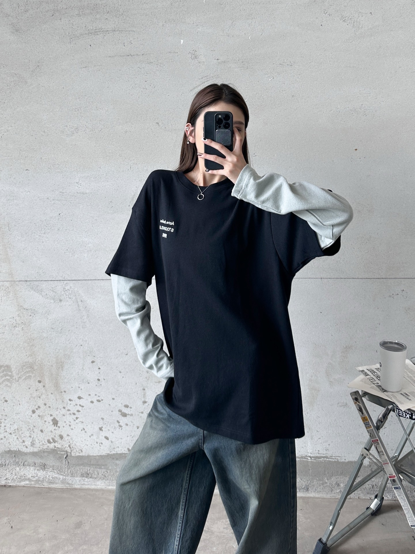 🌾Acne ｜ 新款长袖t，成衣洗水加经典刺绣标，进口特殊高密毛巾布面料，假两件款式，休闲时尚男女同款，