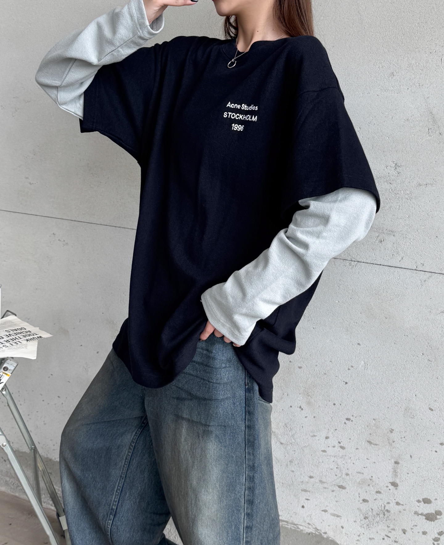 🌾Acne ｜ 新款长袖t，成衣洗水加经典刺绣标，进口特殊高密毛巾布面料，假两件款式，休闲时尚男女同款，