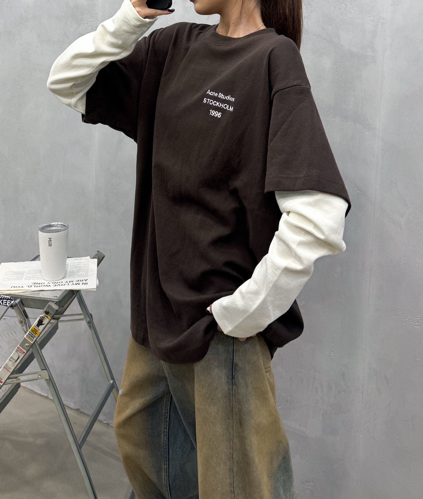 🌾Acne ｜ 新款长袖t，成衣洗水加经典刺绣标，进口特殊高密毛巾布面料，假两件款式，休闲时尚男女同款，