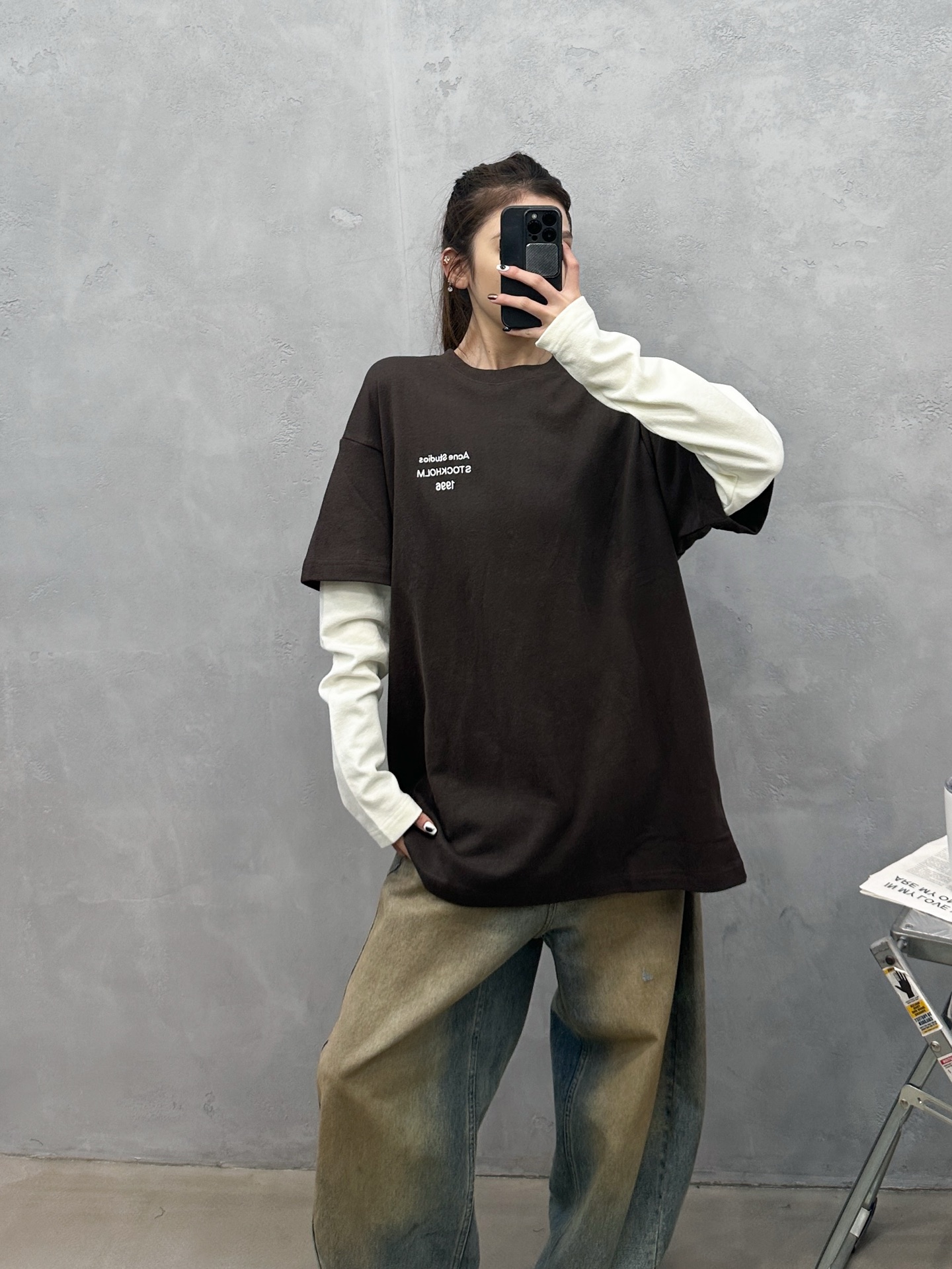 🌾Acne ｜ 新款长袖t，成衣洗水加经典刺绣标，进口特殊高密毛巾布面料，假两件款式，休闲时尚男女同款，