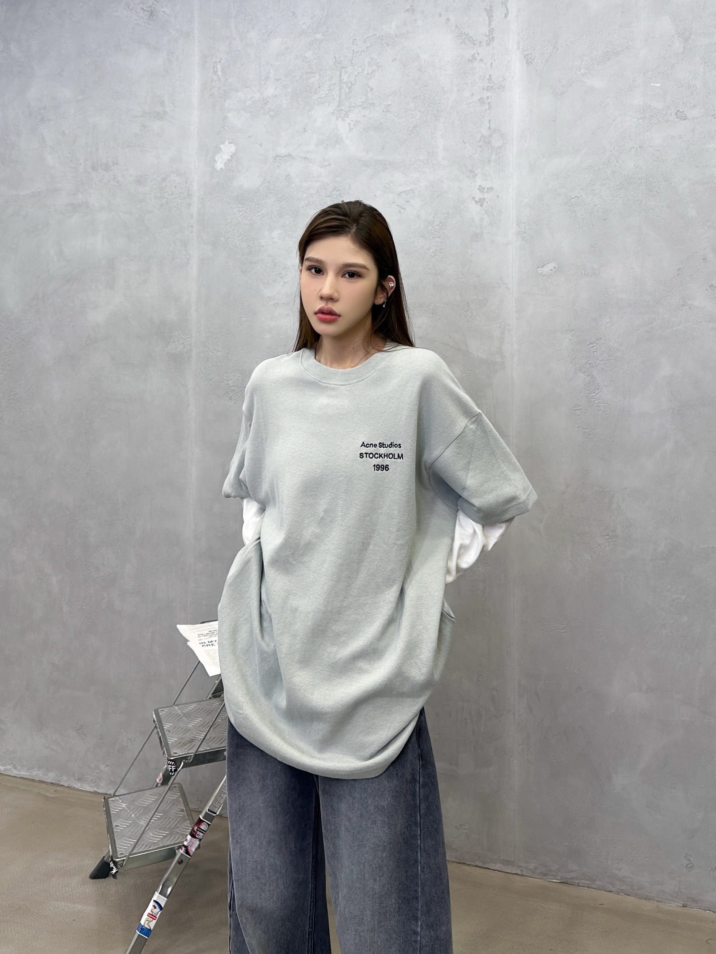 🌾Acne ｜ 新款长袖t，成衣洗水加经典刺绣标，进口特殊高密毛巾布面料，假两件款式，休闲时尚男女同款，