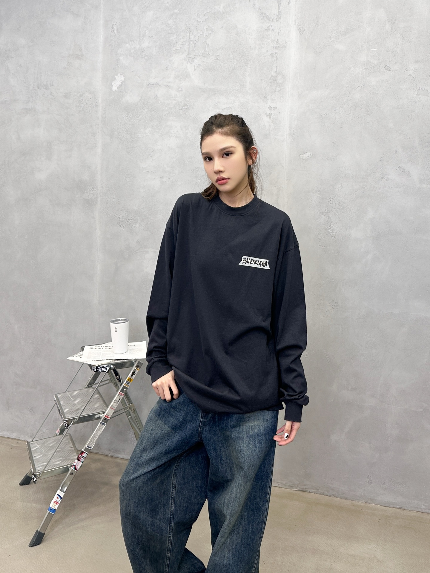 🌾巴黎 ｜ 新款长袖t，成衣洗水吊磨加特殊胶布印花工艺，男女同款，尺码sml