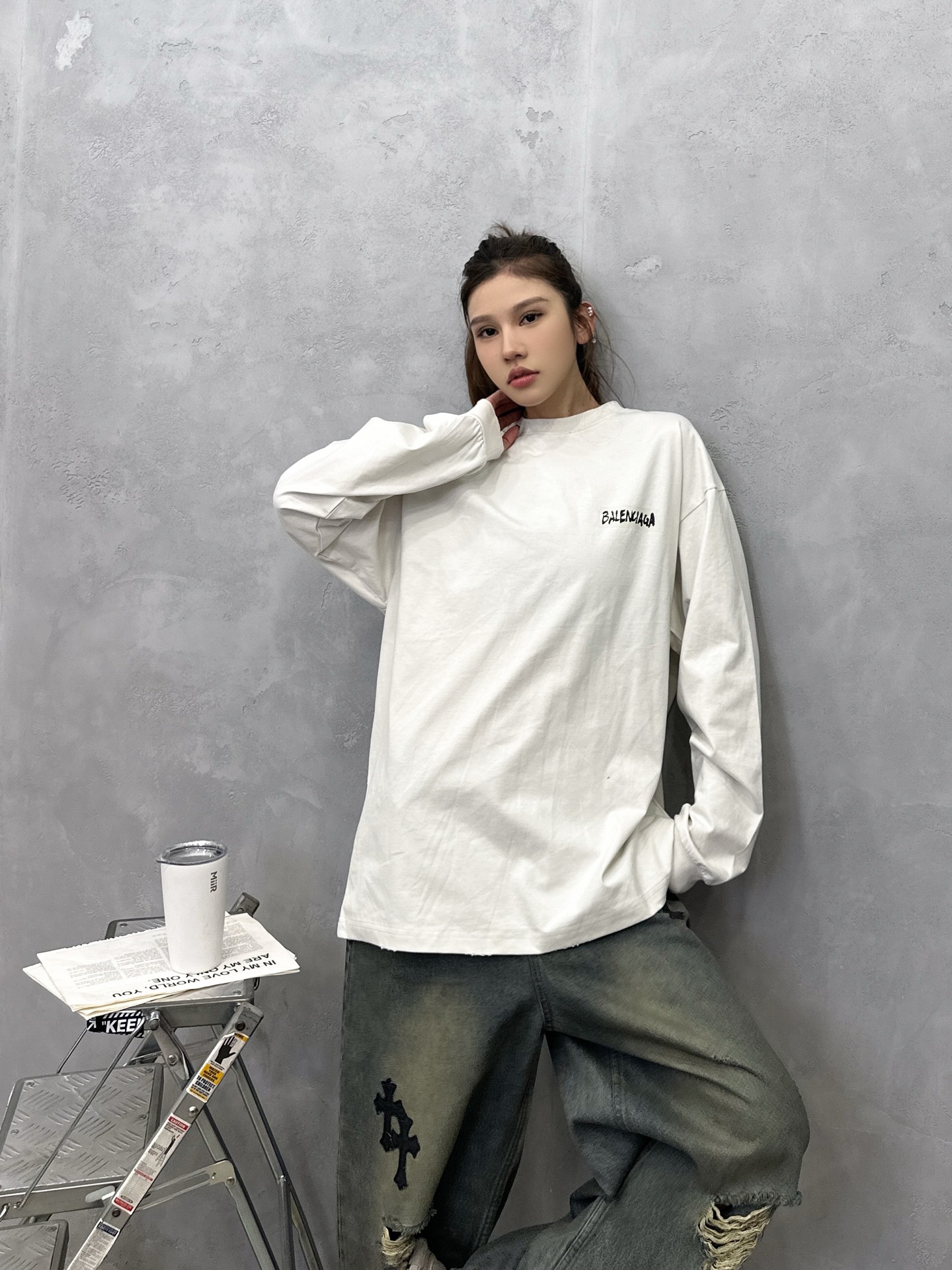 🌾巴黎 ｜ 新款长袖t，成衣洗水吊磨加特殊胶布印花工艺，男女同款，尺码sml