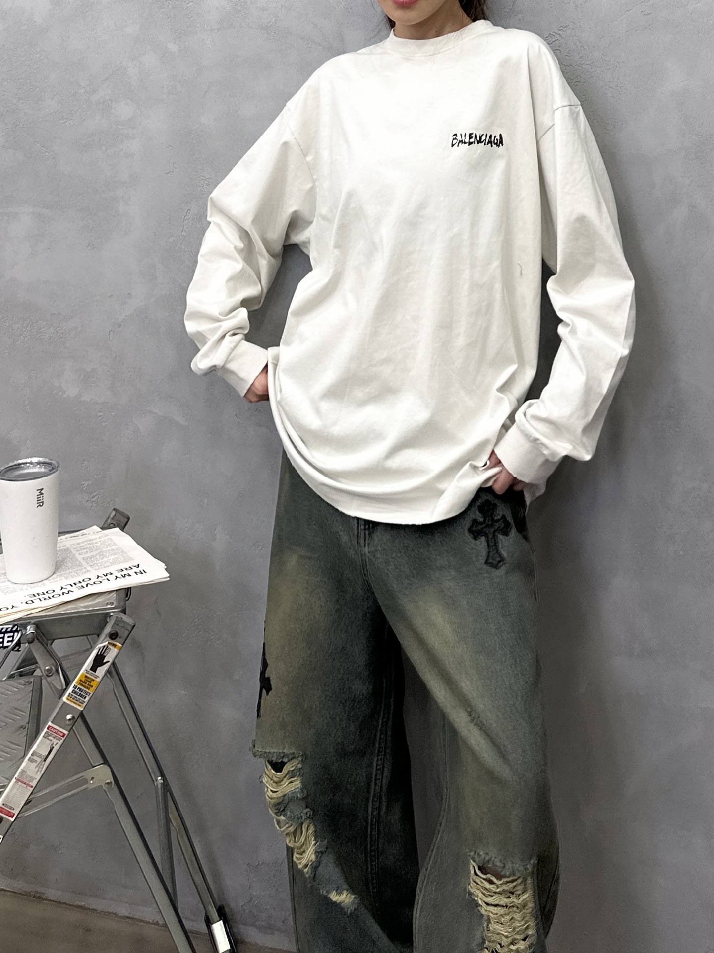 🌾巴黎 ｜ 新款长袖t，成衣洗水吊磨加特殊胶布印花工艺，男女同款，尺码sml