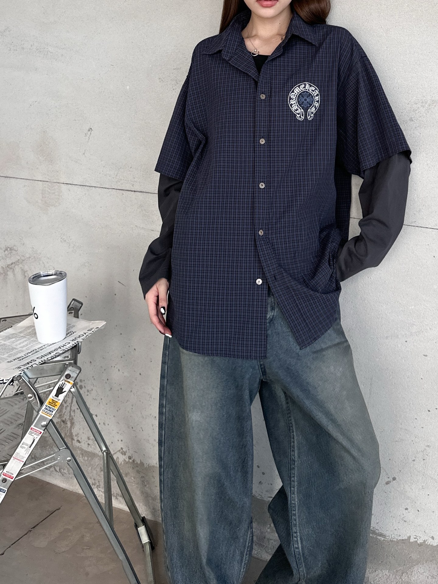 🌾克罗心 ｜ 新款休闲衬衣，成衣洗水加多处印花，针梭织假两件做工，男女同款，尺码sml