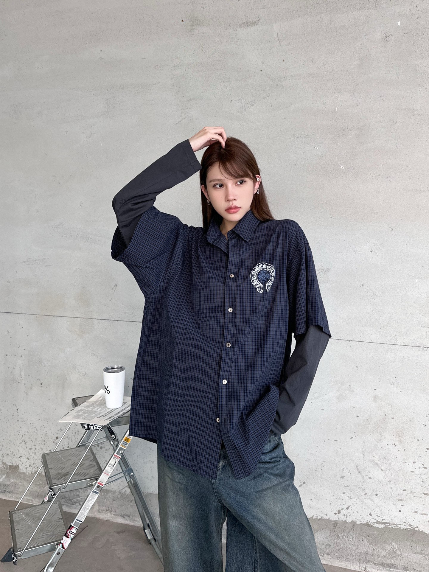 🌾克罗心 ｜ 新款休闲衬衣，成衣洗水加多处印花，针梭织假两件做工，男女同款，尺码sml