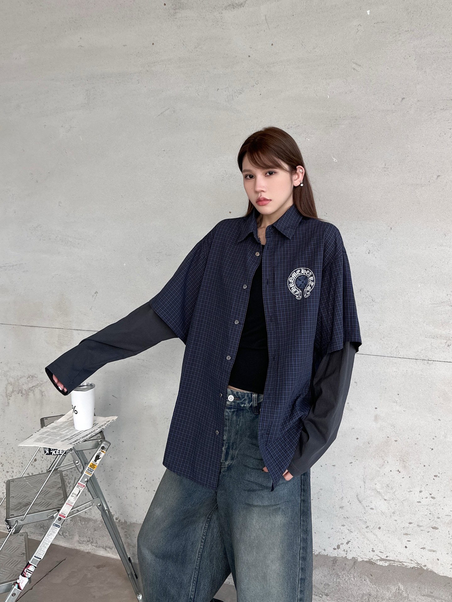 🌾克罗心 ｜ 新款休闲衬衣，成衣洗水加多处印花，针梭织假两件做工，男女同款，尺码sml