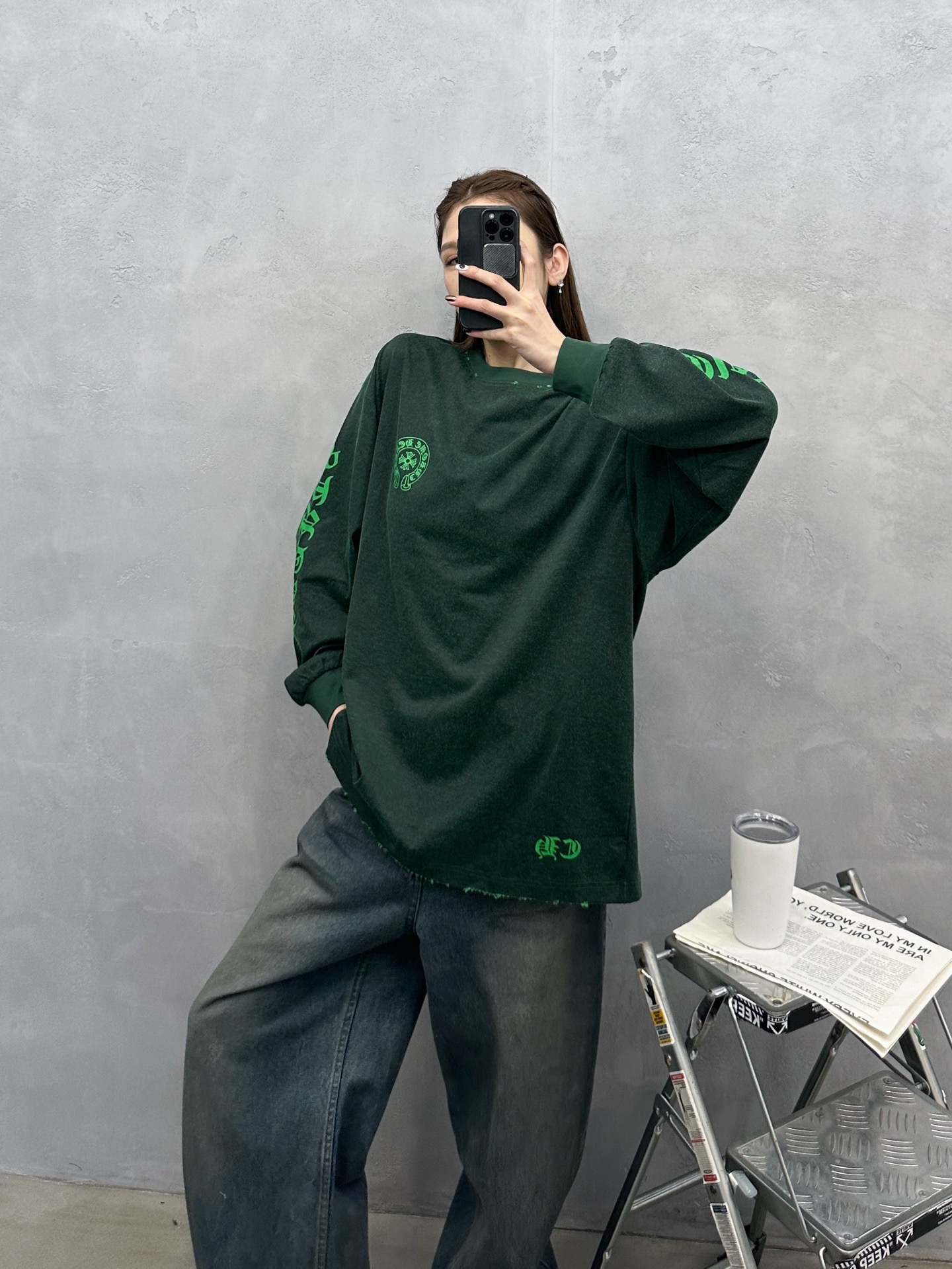 🌾克罗心 ｜ 新款长袖t，成衣洗水吊磨工艺加5处印花，特殊彩棉面料，男女同款，尺码sml