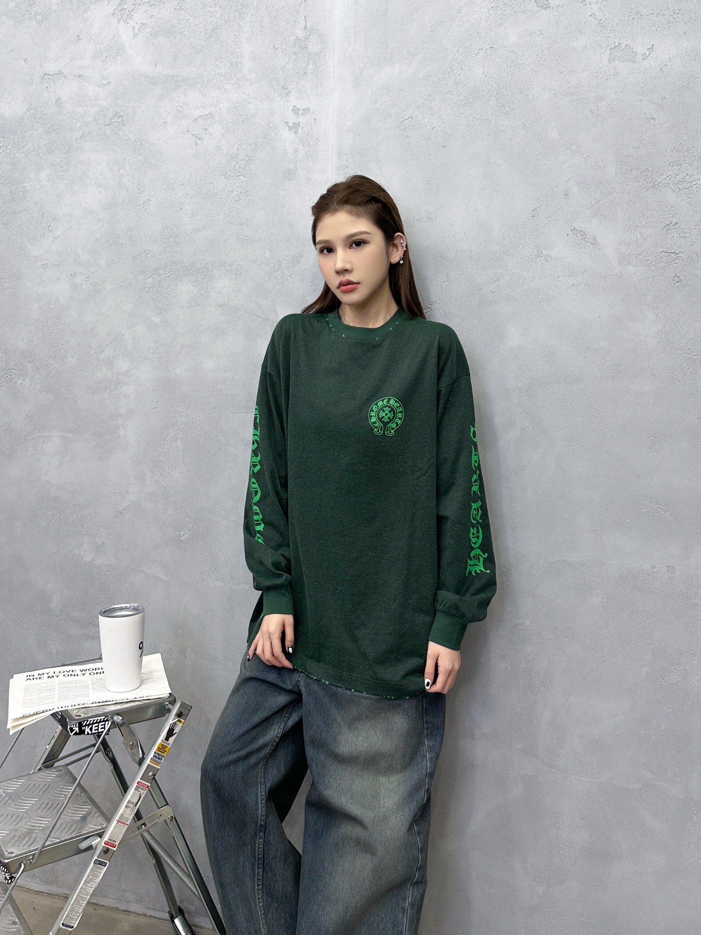 🌾克罗心 ｜ 新款长袖t，成衣洗水吊磨工艺加5处印花，特殊彩棉面料，男女同款，尺码sml