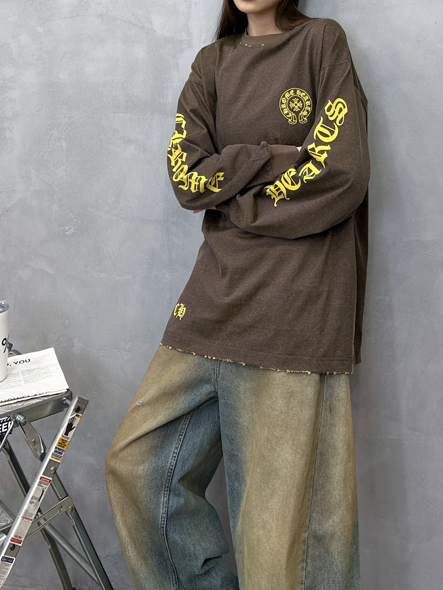 🌾克罗心 ｜ 新款长袖t，成衣洗水吊磨工艺加5处印花，特殊彩棉面料，男女同款，尺码sml