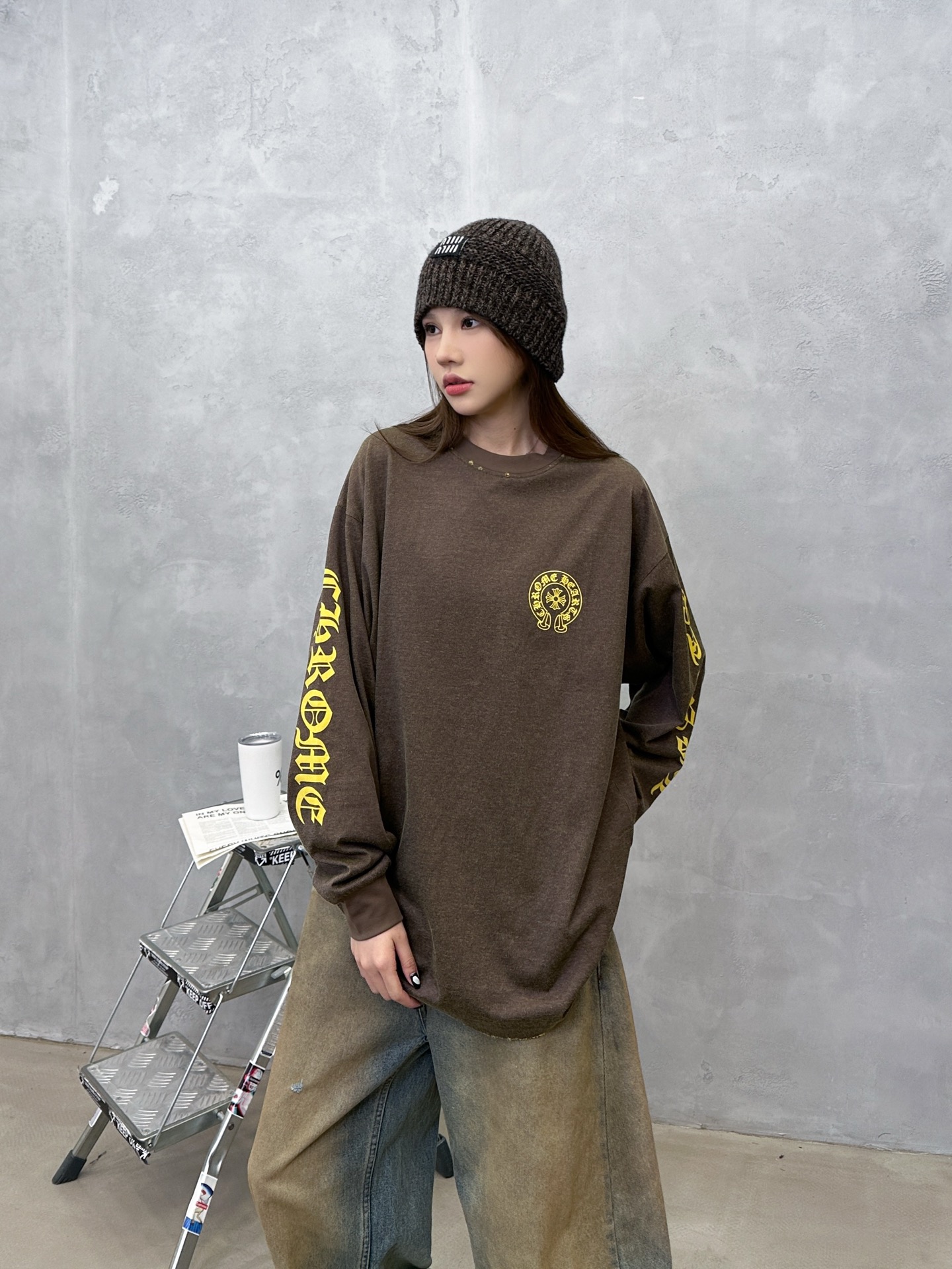 🌾克罗心 ｜ 新款长袖t，成衣洗水吊磨工艺加5处印花，特殊彩棉面料，男女同款，尺码sml