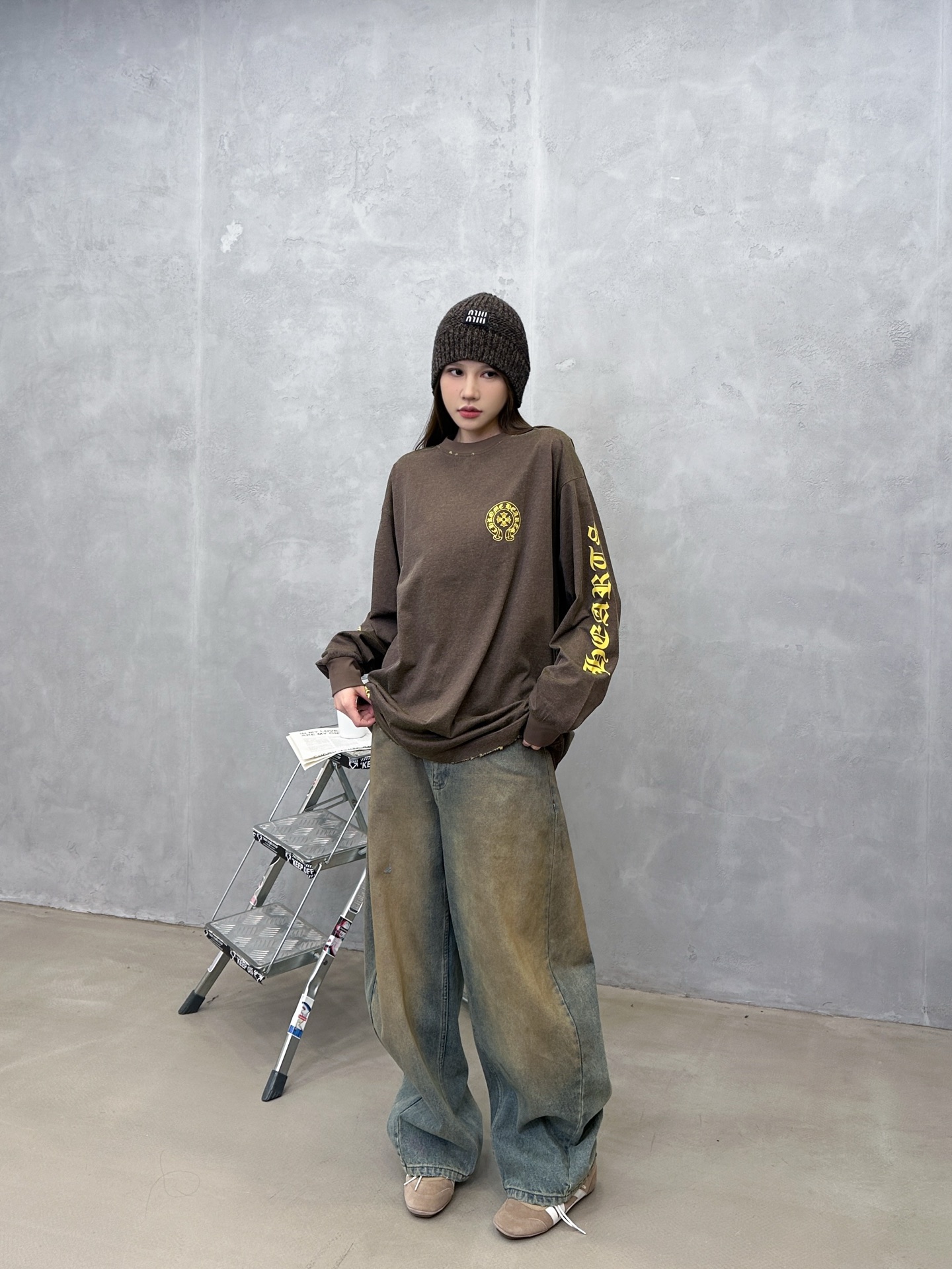 🌾克罗心 ｜ 新款长袖t，成衣洗水吊磨工艺加5处印花，特殊彩棉面料，男女同款，尺码sml