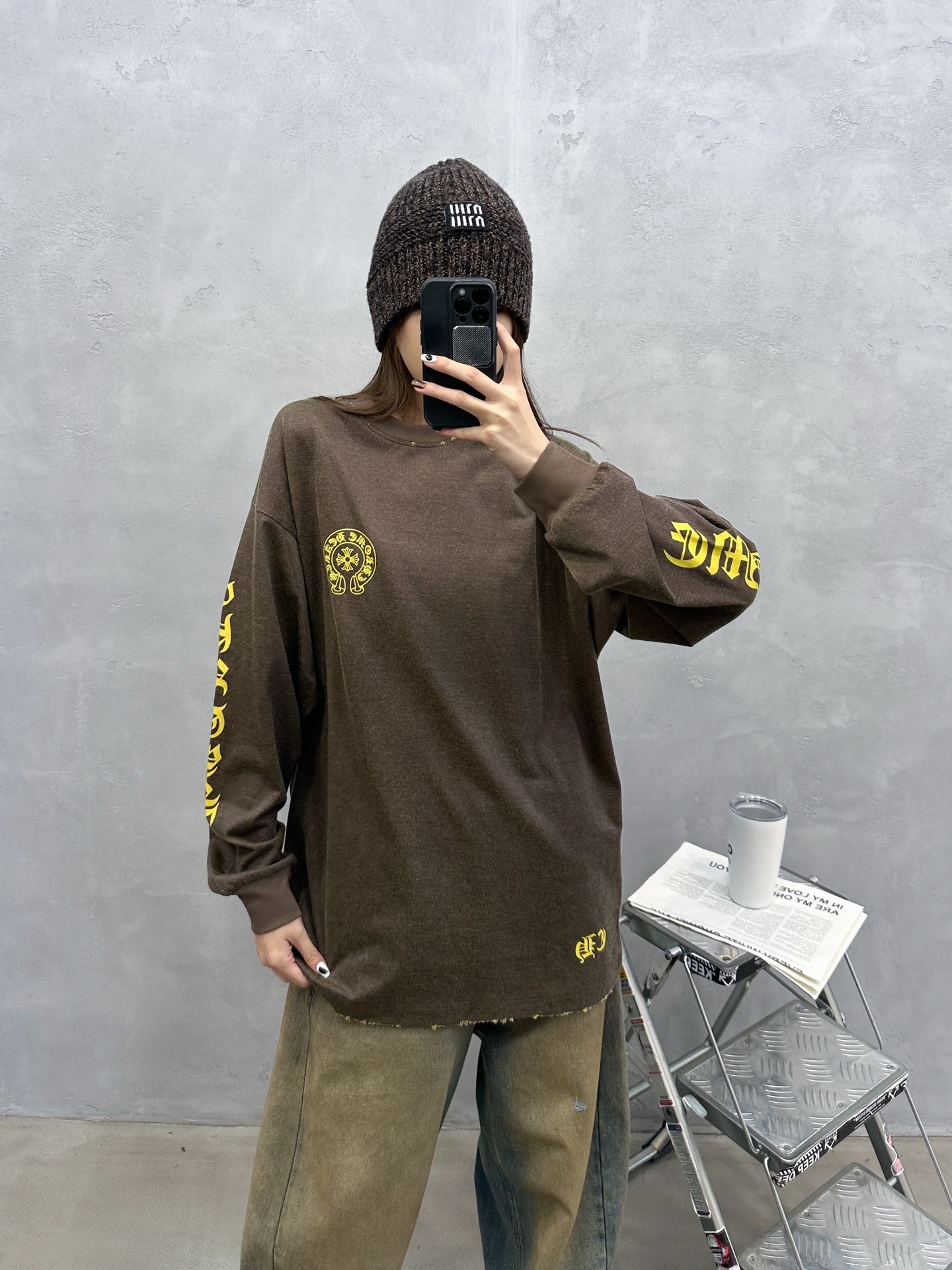 🌾克罗心 ｜ 新款长袖t，成衣洗水吊磨工艺加5处印花，特殊彩棉面料，男女同款，尺码sml