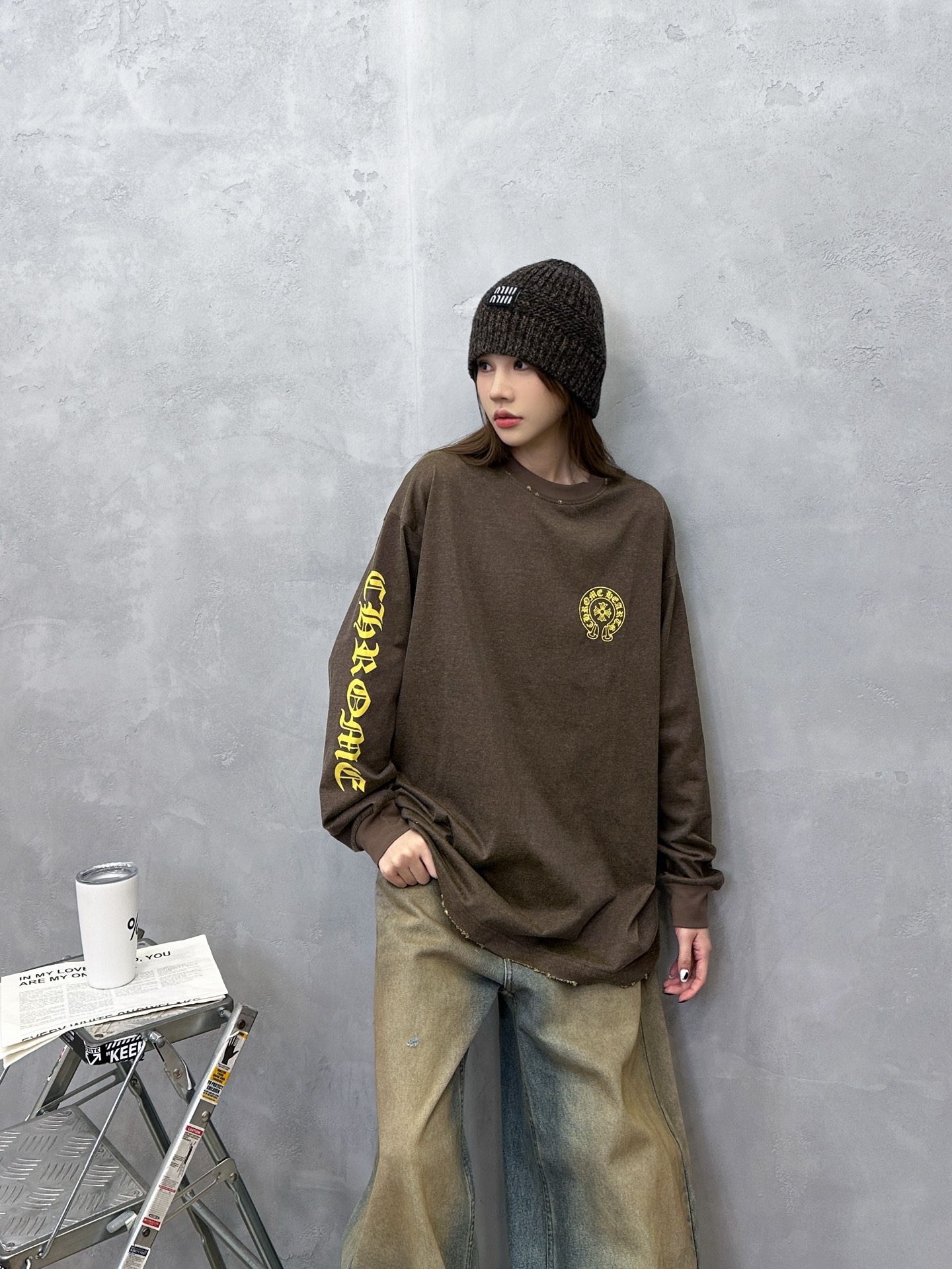 🌾克罗心 ｜ 新款长袖t，成衣洗水吊磨工艺加5处印花，特殊彩棉面料，男女同款，尺码sml