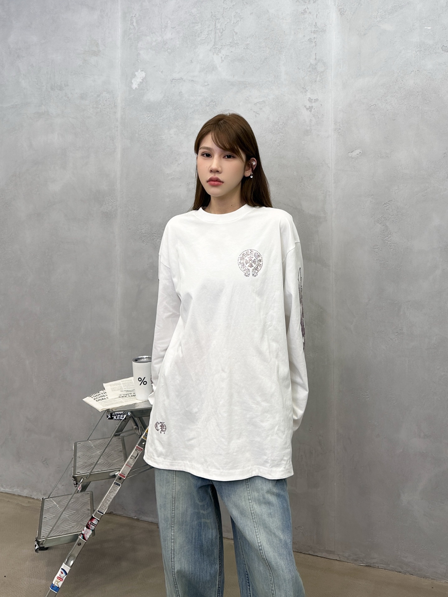 🌾克罗心 ｜ 新款长袖t，成衣洗水加5处烫钻工艺，休闲时尚，尺码sml