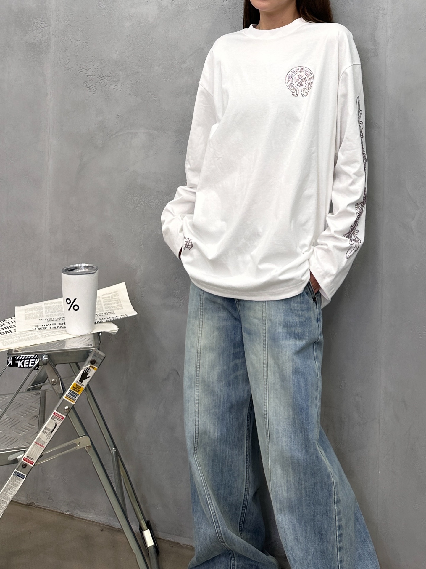 🌾克罗心 ｜ 新款长袖t，成衣洗水加5处烫钻工艺，休闲时尚，尺码sml