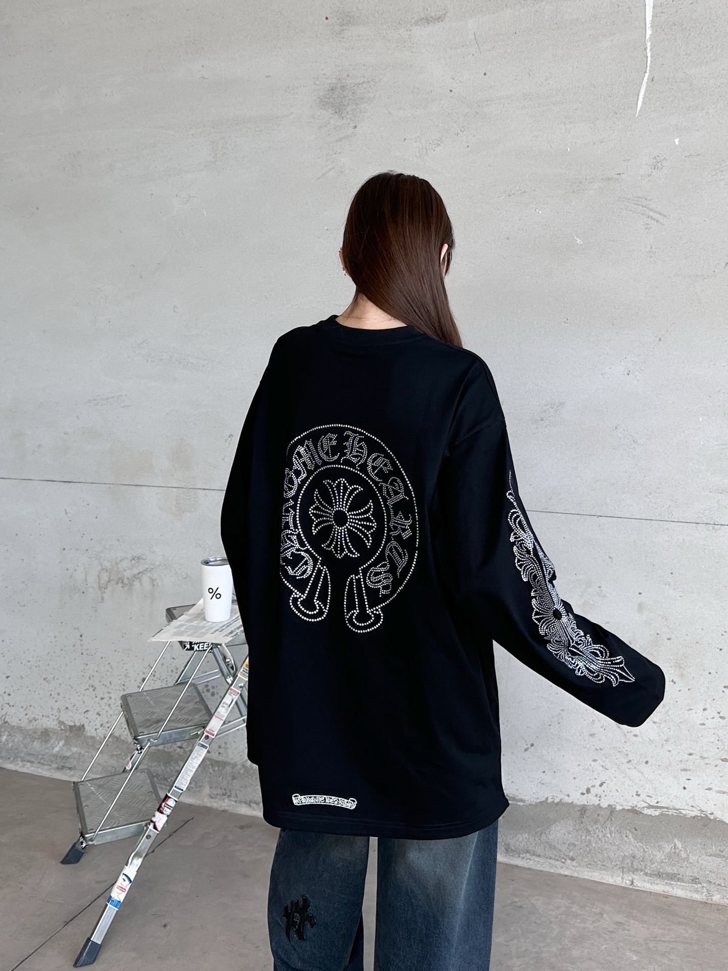 🌾克罗心 ｜ 新款长袖t，成衣洗水加5处烫钻工艺，休闲时尚，尺码sml