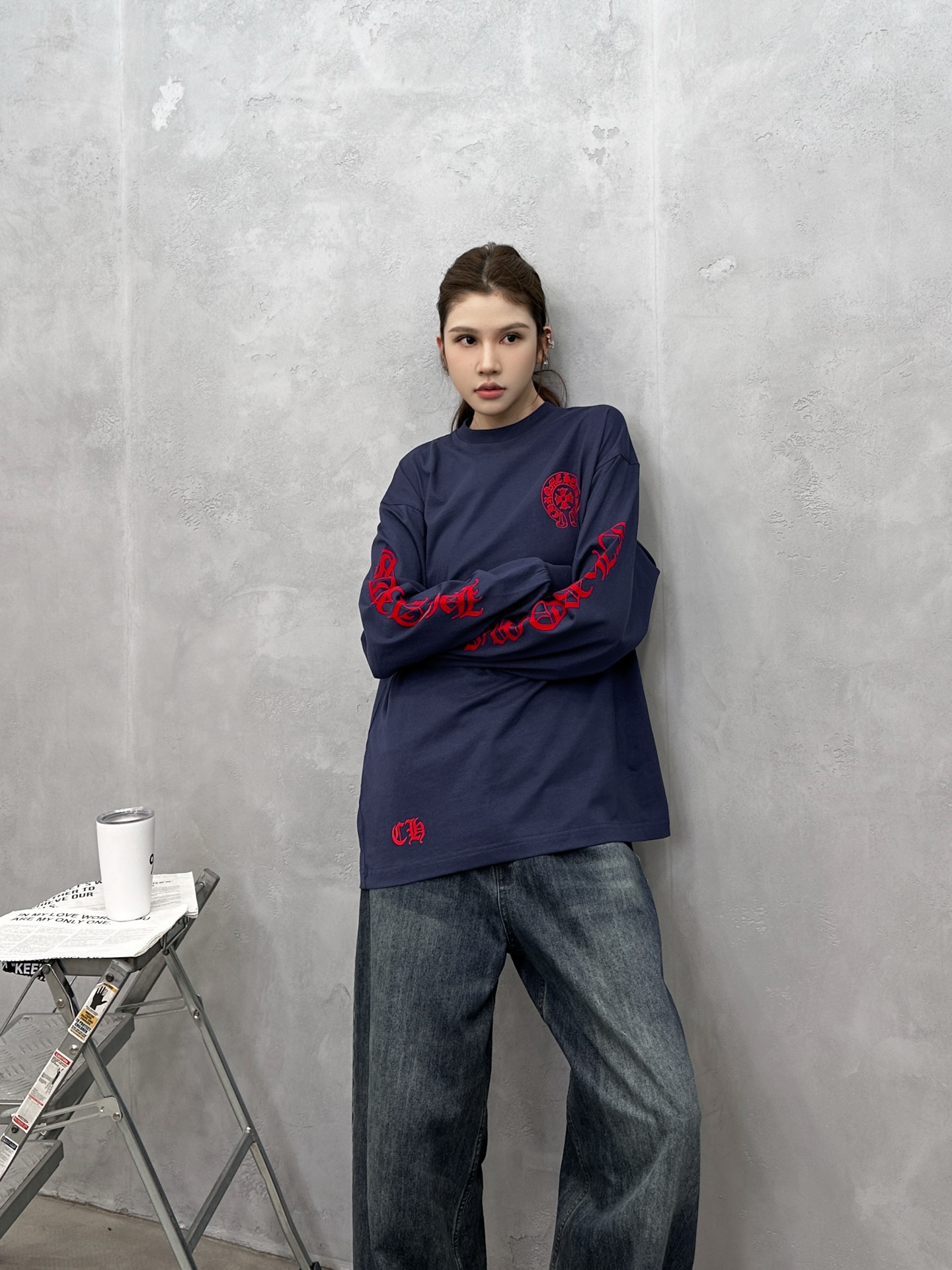 克罗心 ｜ 新款长袖t，成衣洗水加6处植绒印花工艺，男女同款，尺码sml