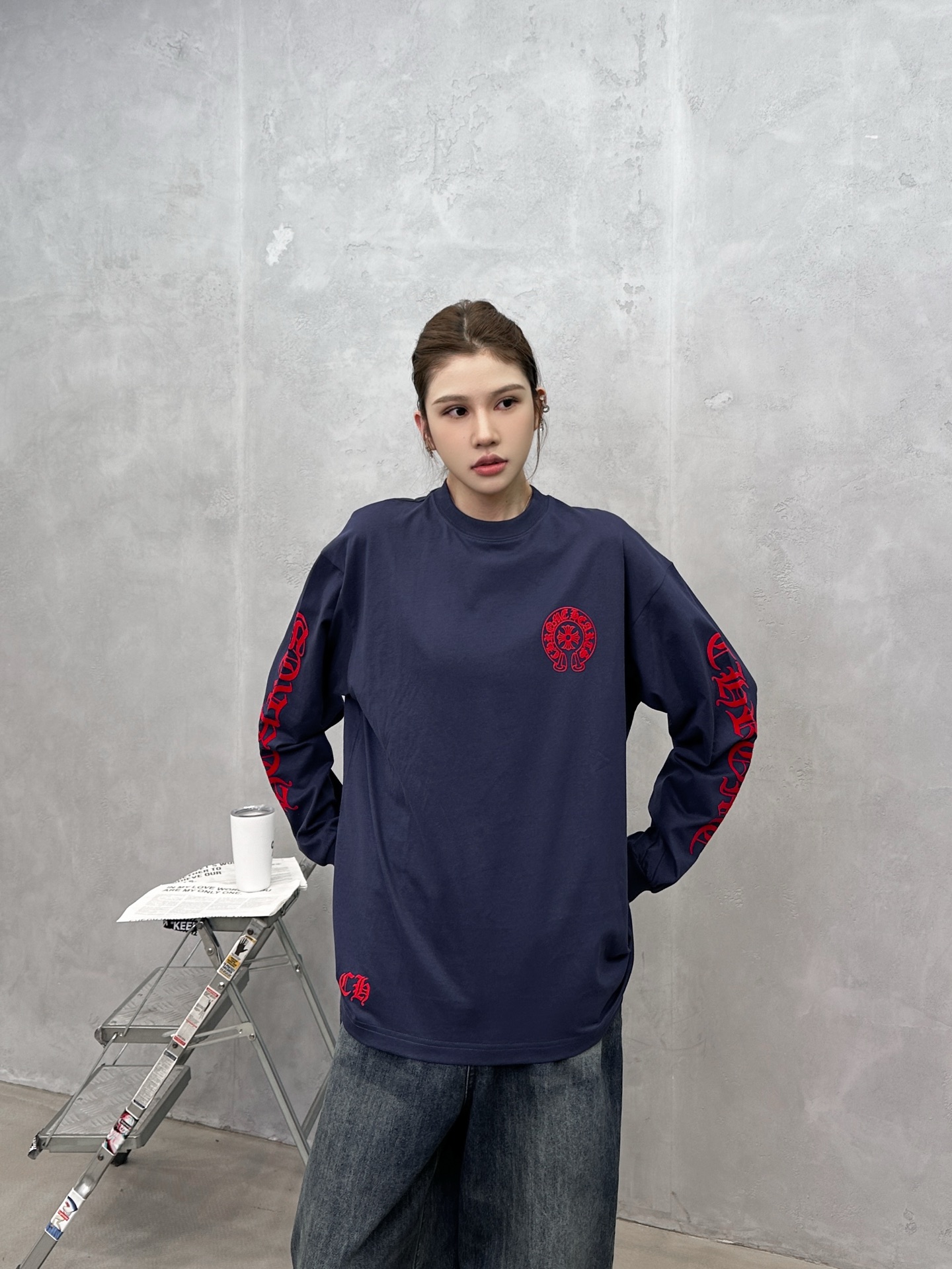 克罗心 ｜ 新款长袖t，成衣洗水加6处植绒印花工艺，男女同款，尺码sml