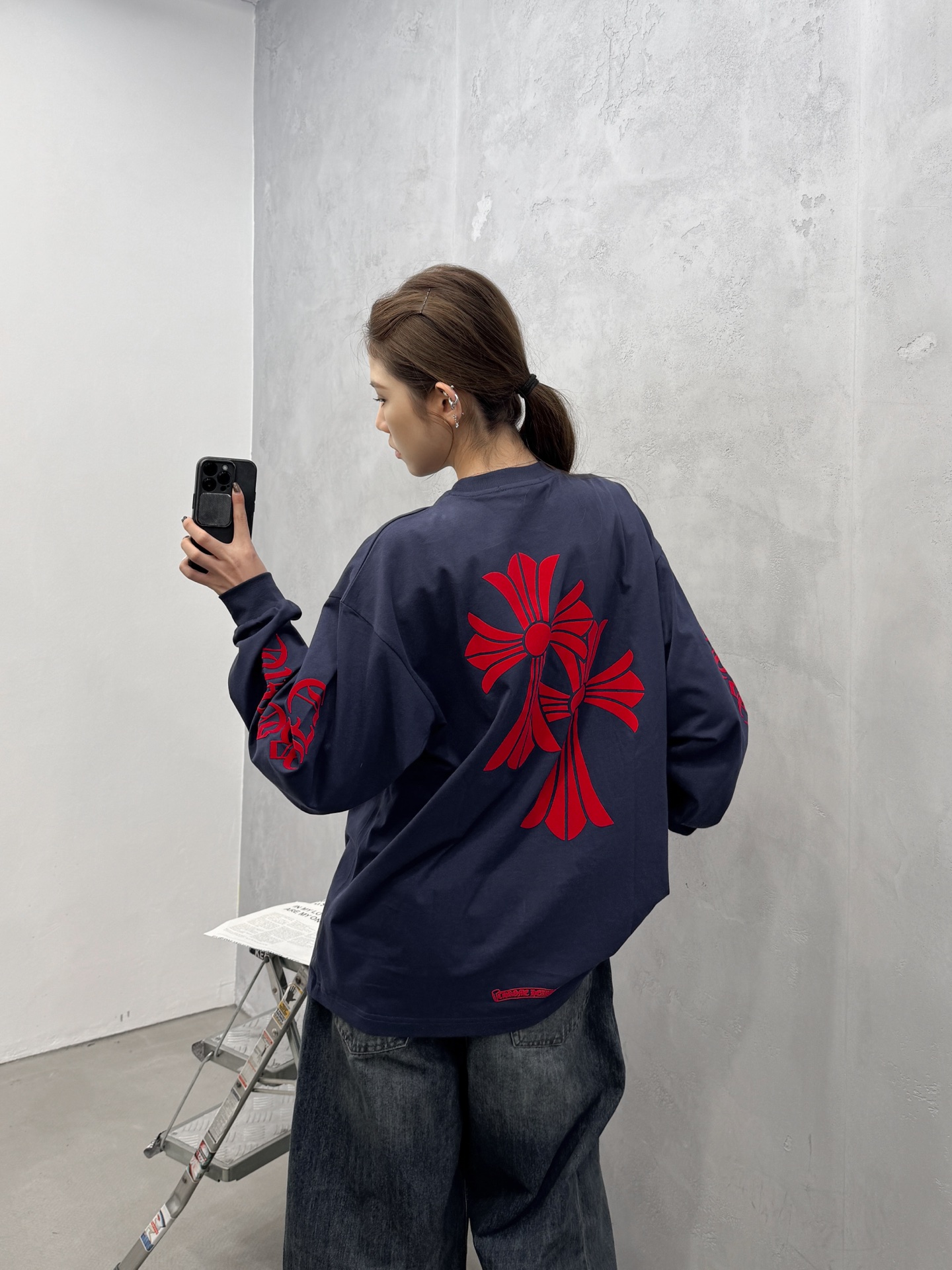 克罗心 ｜ 新款长袖t，成衣洗水加6处植绒印花工艺，男女同款，尺码sml