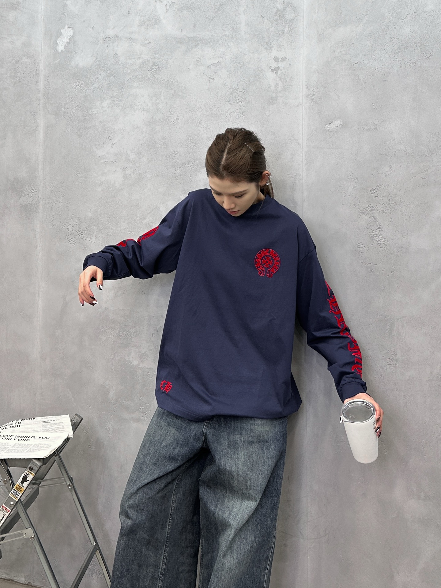 克罗心 ｜ 新款长袖t，成衣洗水加6处植绒印花工艺，男女同款，尺码sml