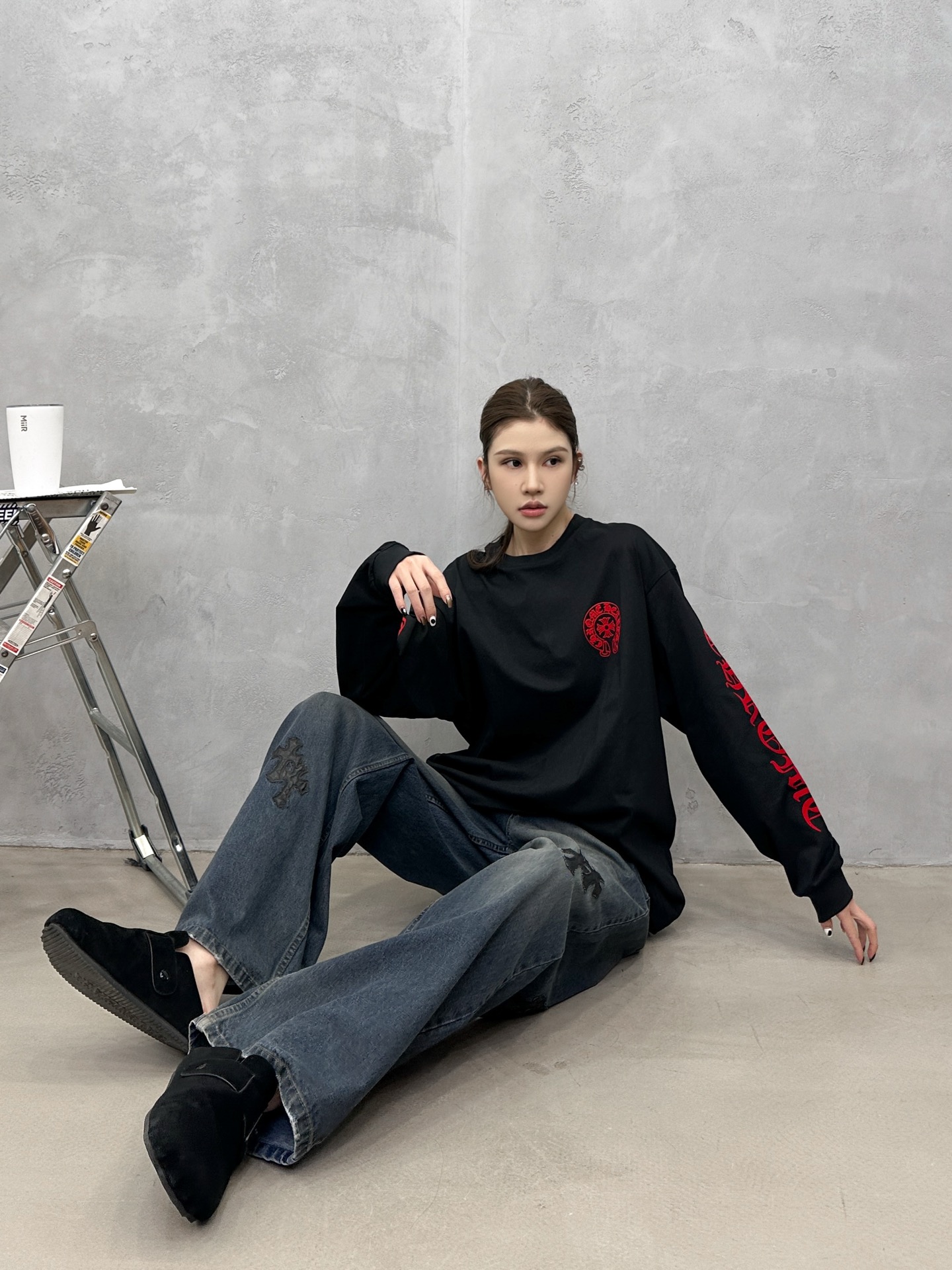 取克罗心 ｜ 新款长袖t，成衣洗水加6处植绒印花工艺，男女同款，尺码sml