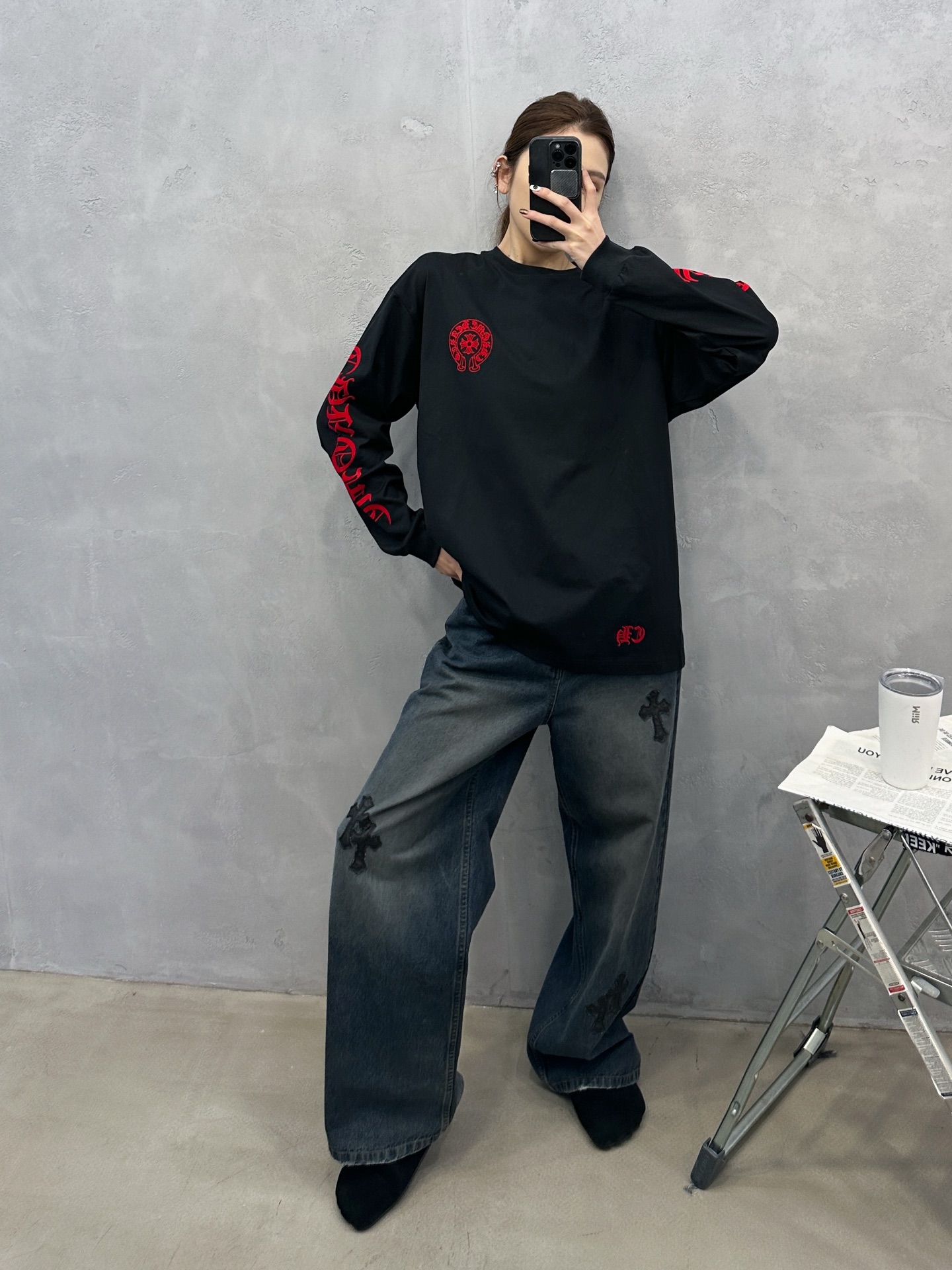 取克罗心 ｜ 新款长袖t，成衣洗水加6处植绒印花工艺，男女同款，尺码sml